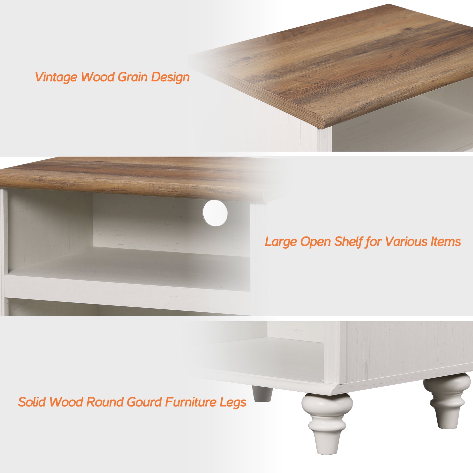 White Wooden Nightstand Side Table with 2 Storage Spaces, Ideal for Living Room, Tall Farmhouse Style Bedside Table for Bedroom - Image 7