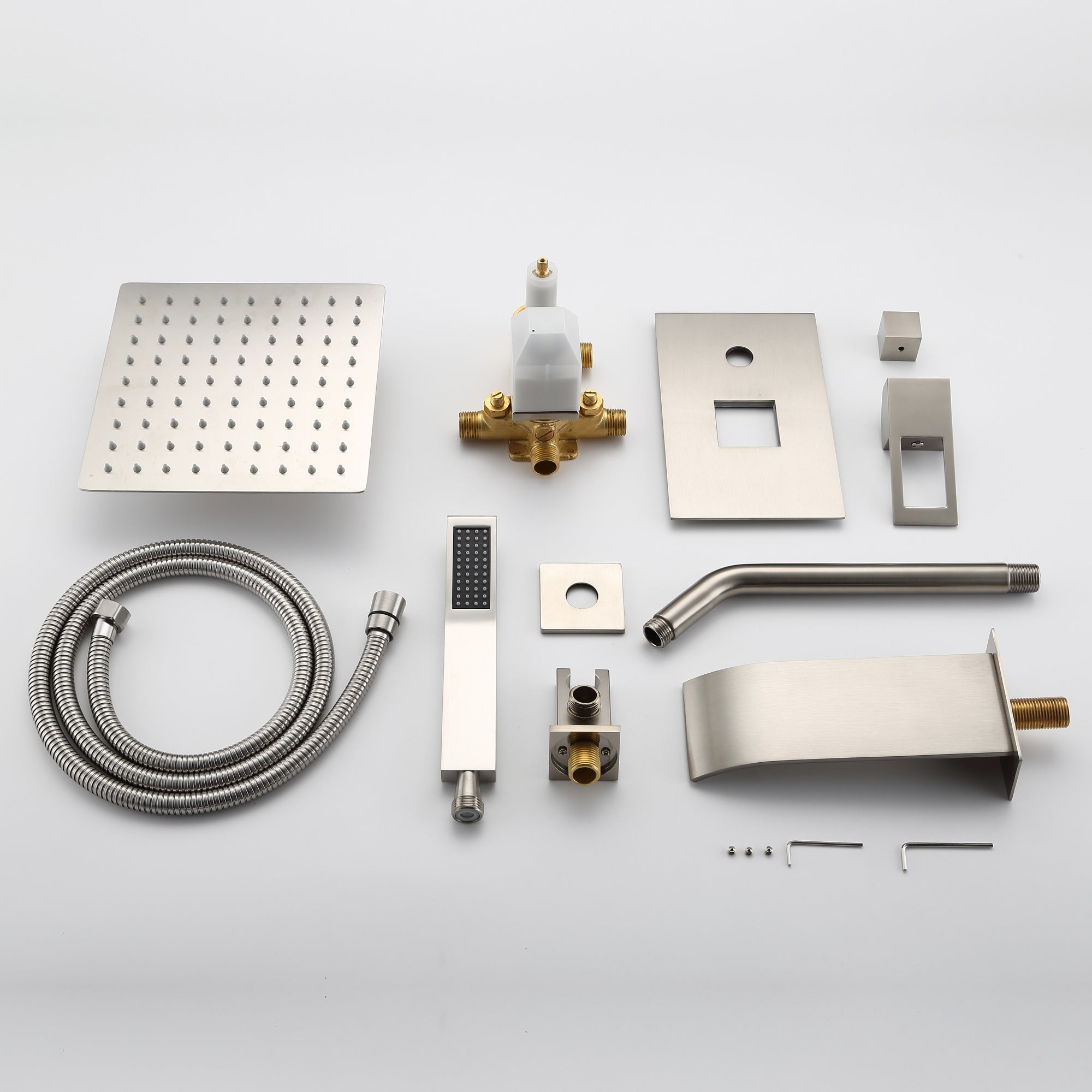 Shower System Brushed Nickel Tub Shower Combo Waterfall Spout Faucet with Pressure Balance Valve - Image 17