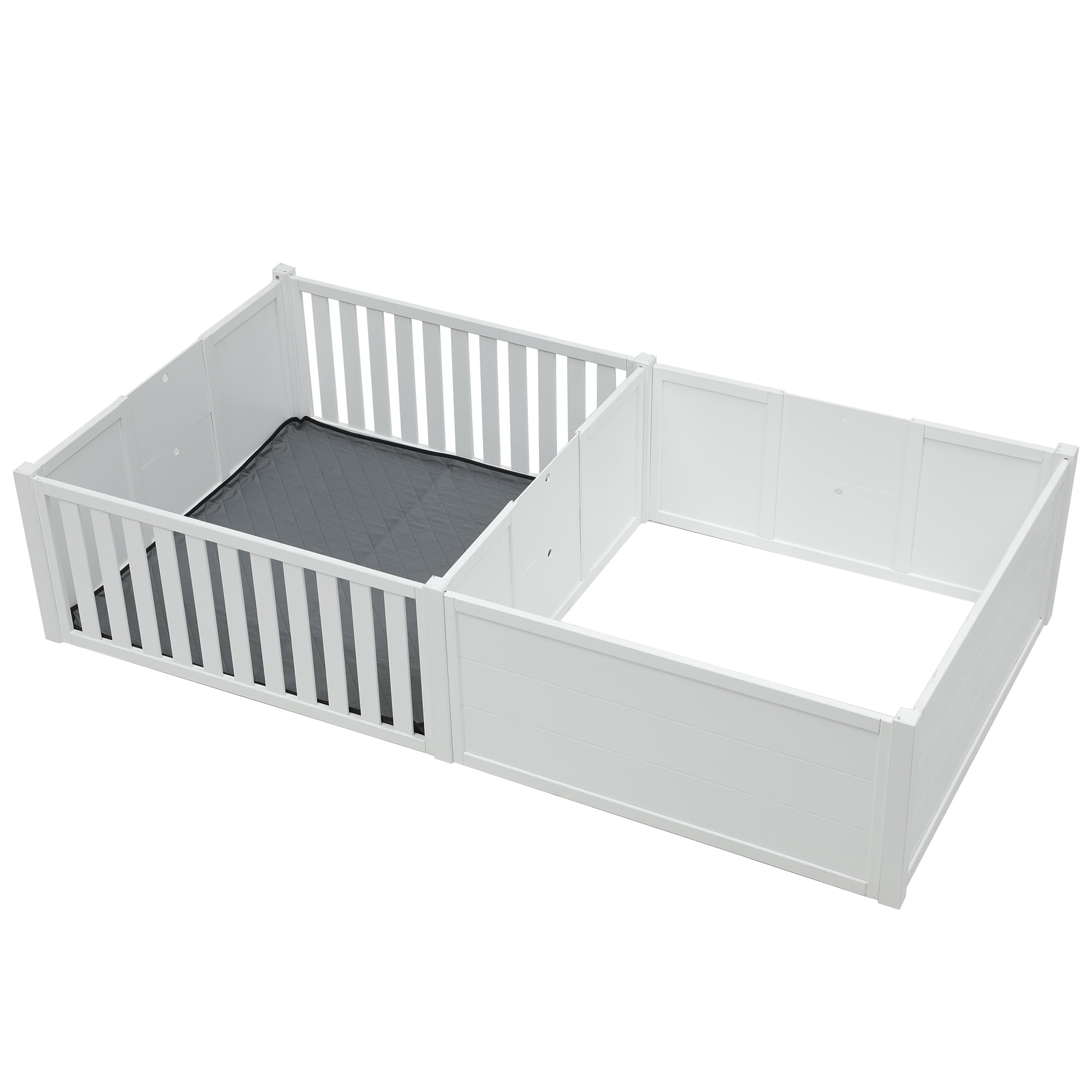 Dextrus Whelping Box for Dogs,Spacious Wooden Dog Pen with Waterproof Floor Mat, Double Rooms for Large, Medium and Small Dogs Puppies,78"L x 39.4"W x 17.7"H,White - Image 4
