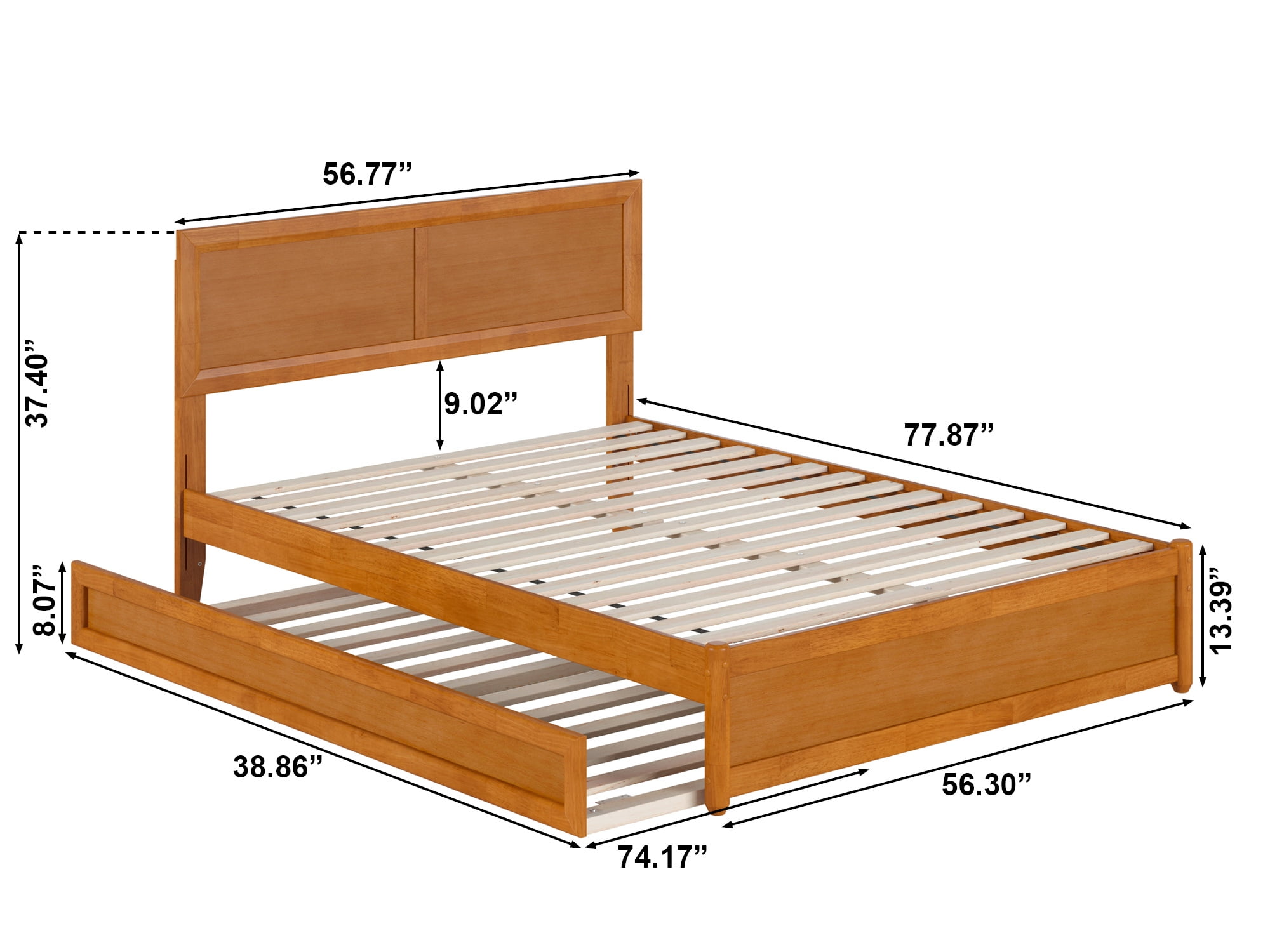 AFI Lylah Full Wood Platform Bed with Panel Footboard and Twin Trundle, Light Toffee - Image 11