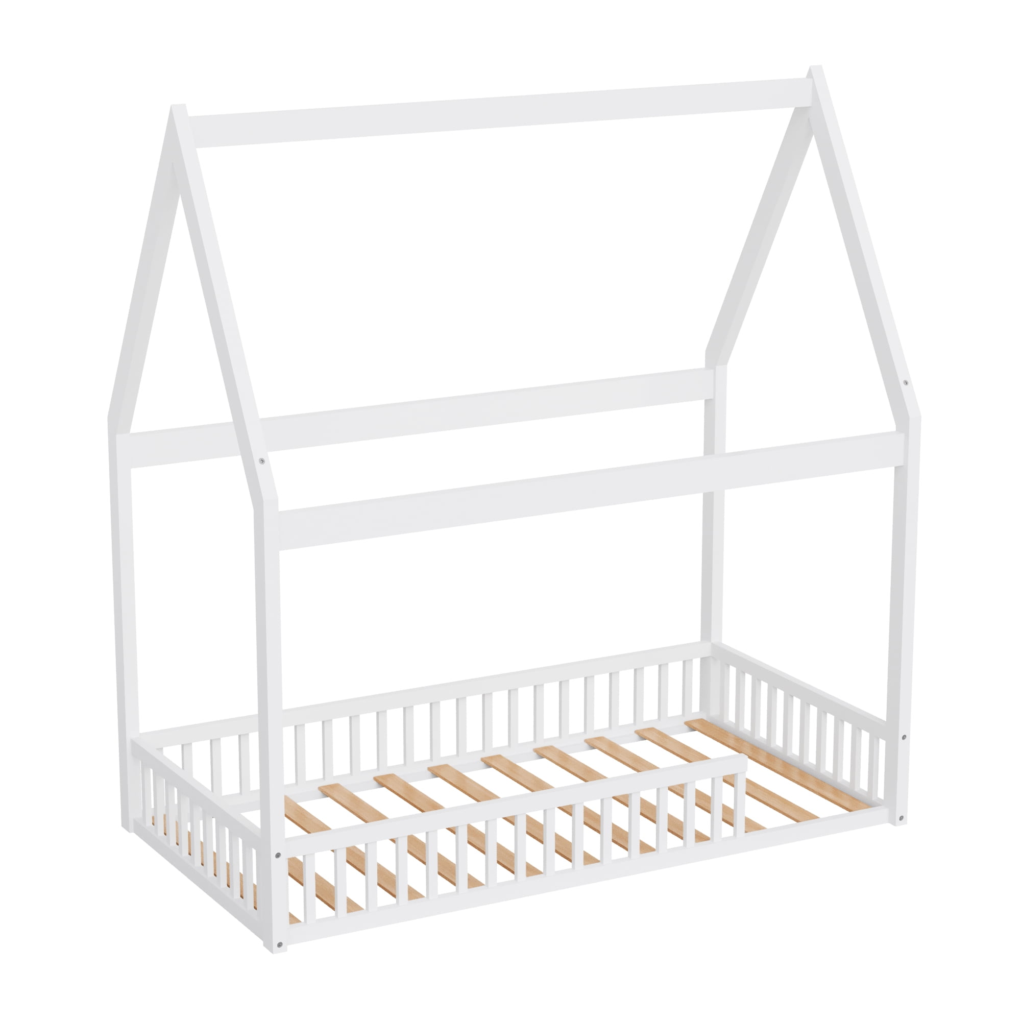 Buzz & Bloom Kids Twin-Size House Shaped Bed with Triangular Top, White - Image 9