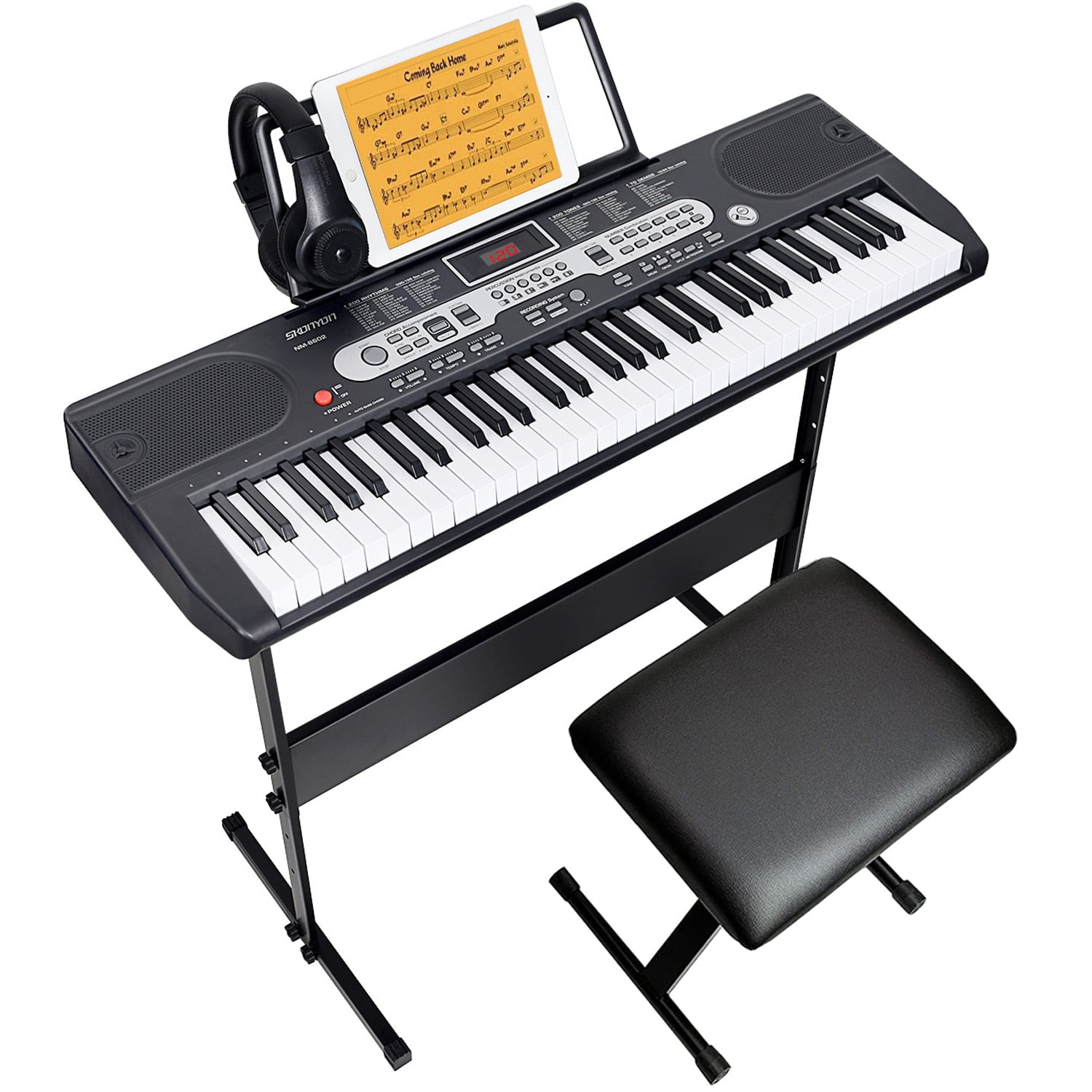 YouYeap 61 Key Portable Electric Piano Keyboard Set with Headphone, Stand, Stool and Power Supply - Image 9