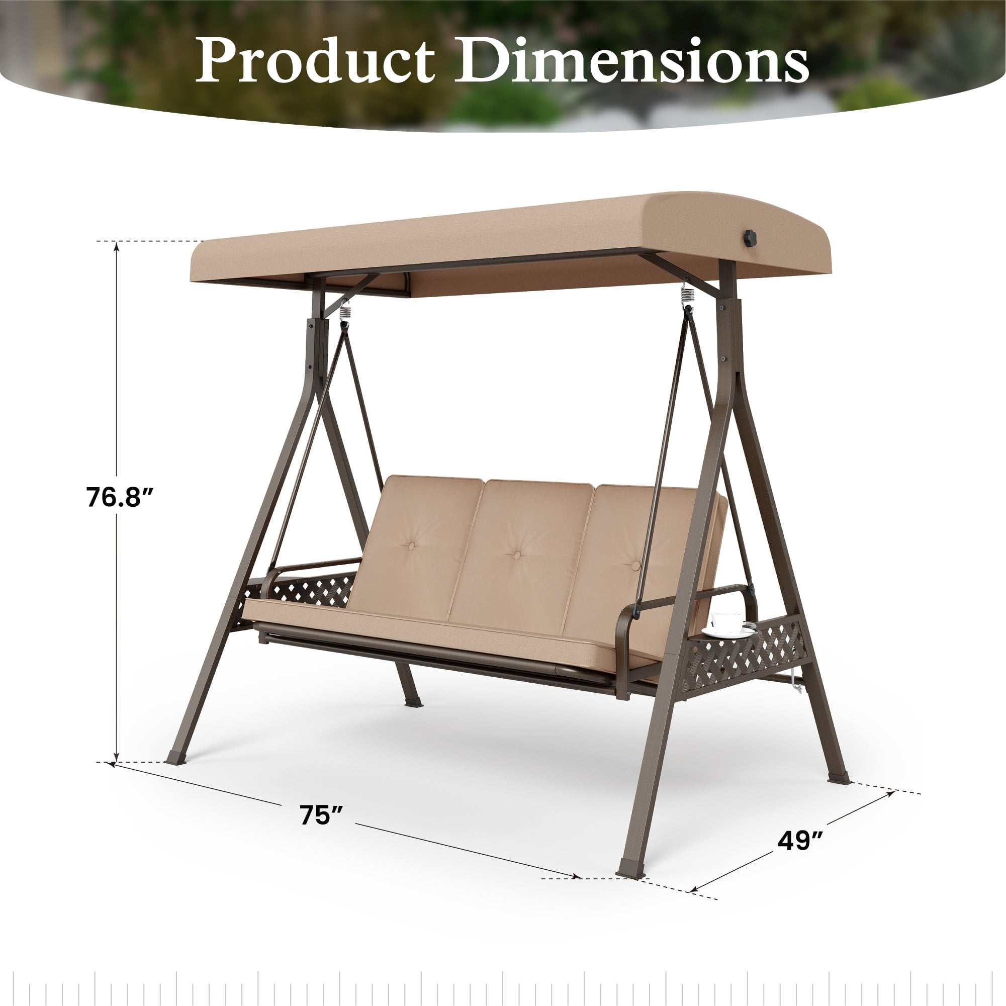 Sophia & William 3-Seat Outdoor Converting Canopy Swing Glider Patio Hammock with Side Table - Beige - Image 2