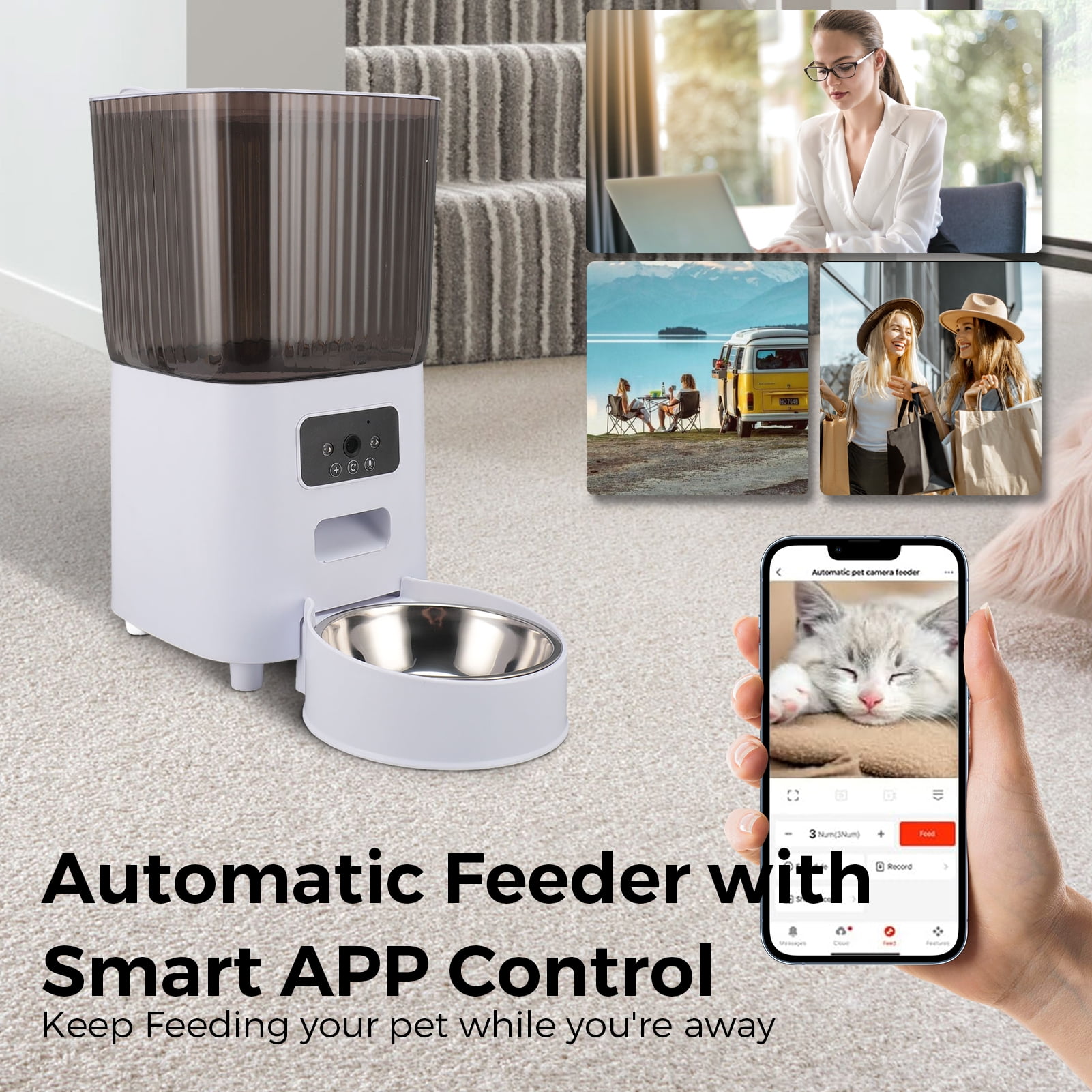 5L Automatic Cat Dog Feeder with Camera, App Control Smart Pet Feeder Food, HD Camera for Voice and Video Recording,Detachable for Easy Clean - Image 2