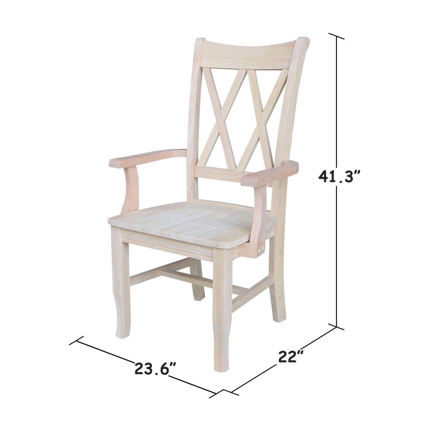 International Concepts Solid Wood Double X-Back Chair with Arms Ready to Finish - Image 10