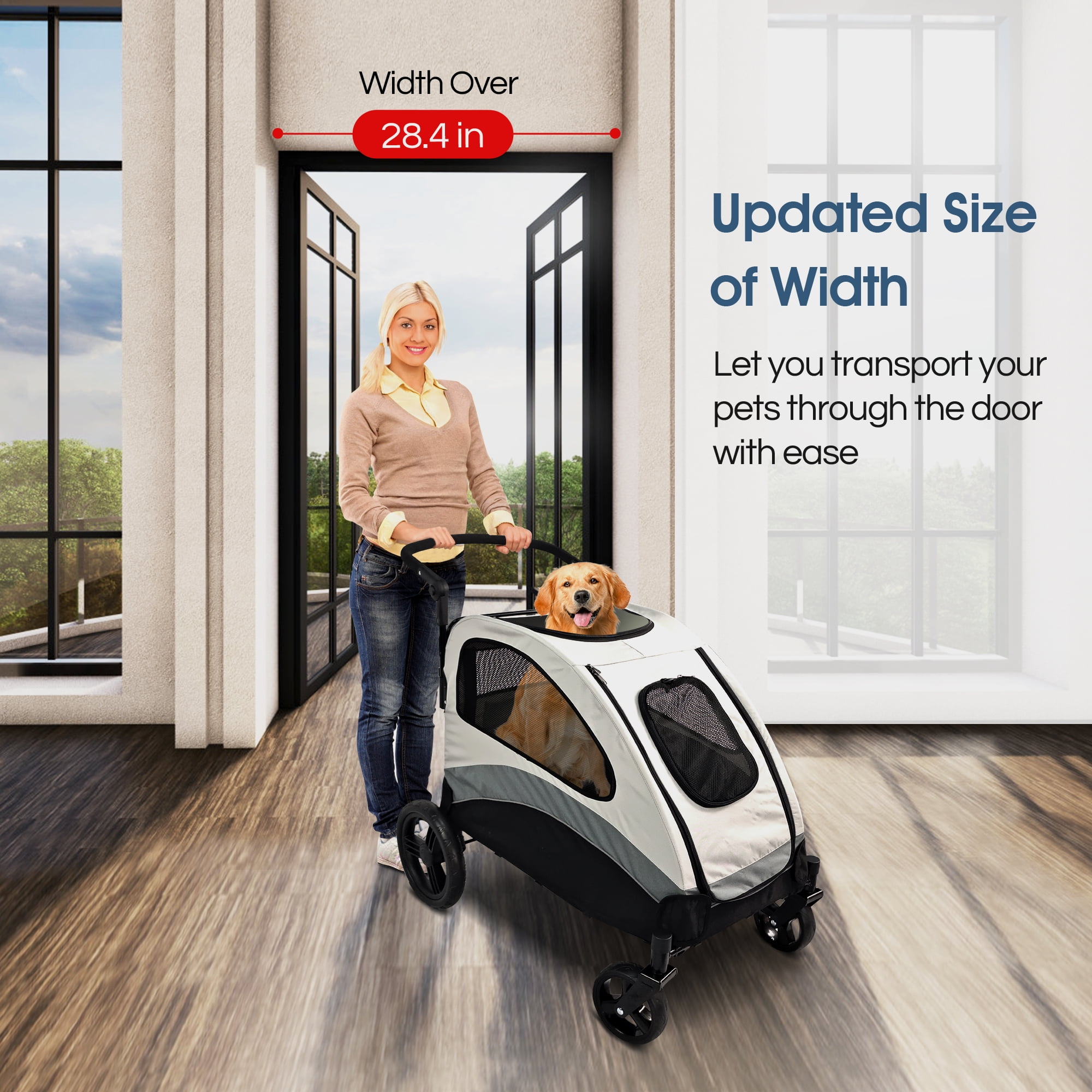 Foldable Pet Stroller for Large or 2 Dogs Cats Jogger Wagon with 4 Wheels - Image 5