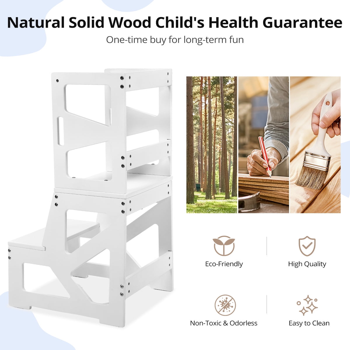 Kids Step Stool, CAVEEN Toddlers Kitchen Stool Helper, 300lbs Loading Capacity Tower for Bathroom Kitchen Counter, White - Image 7