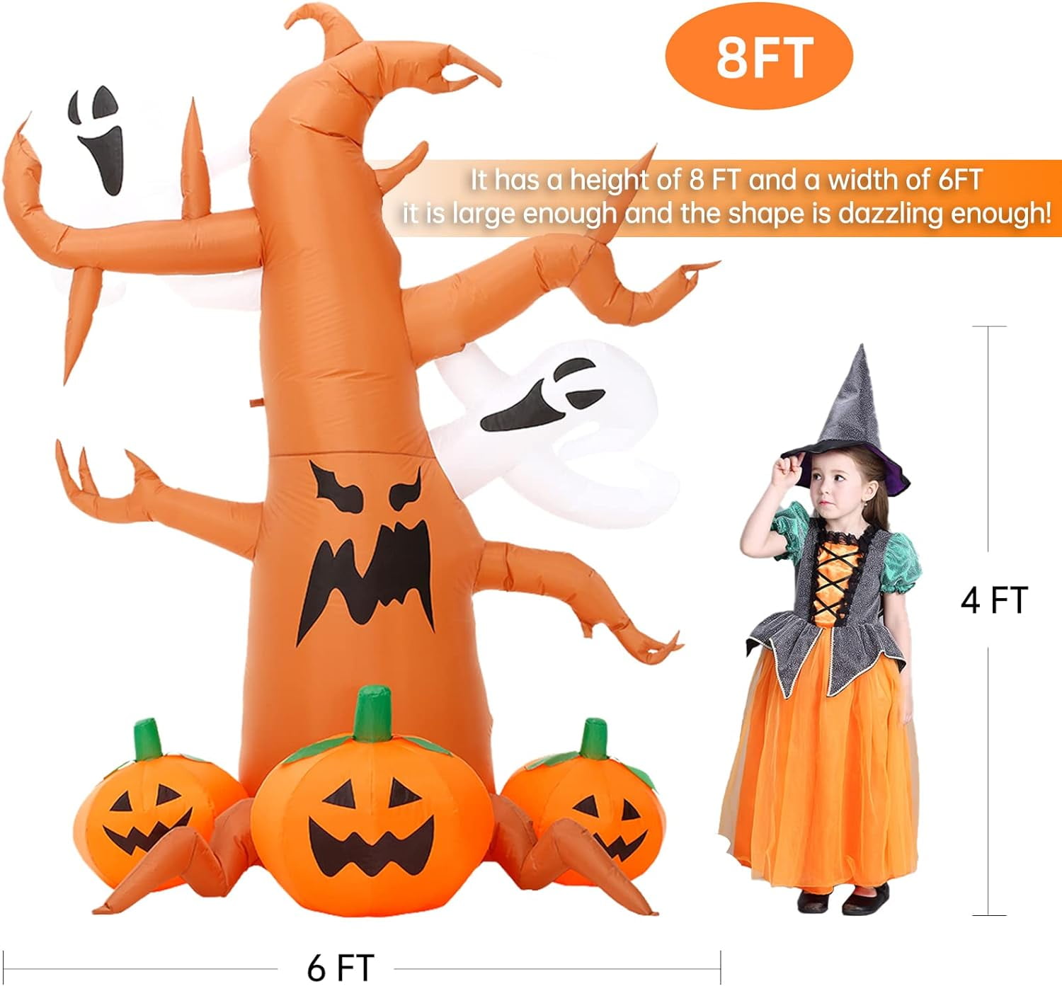 Halloween Inflatable Outdoor Decorations, 8Ft Blow up Spooky Dead Tree Decor Build-in LEDs, Yard Lawn Garden Festivals - Image 6