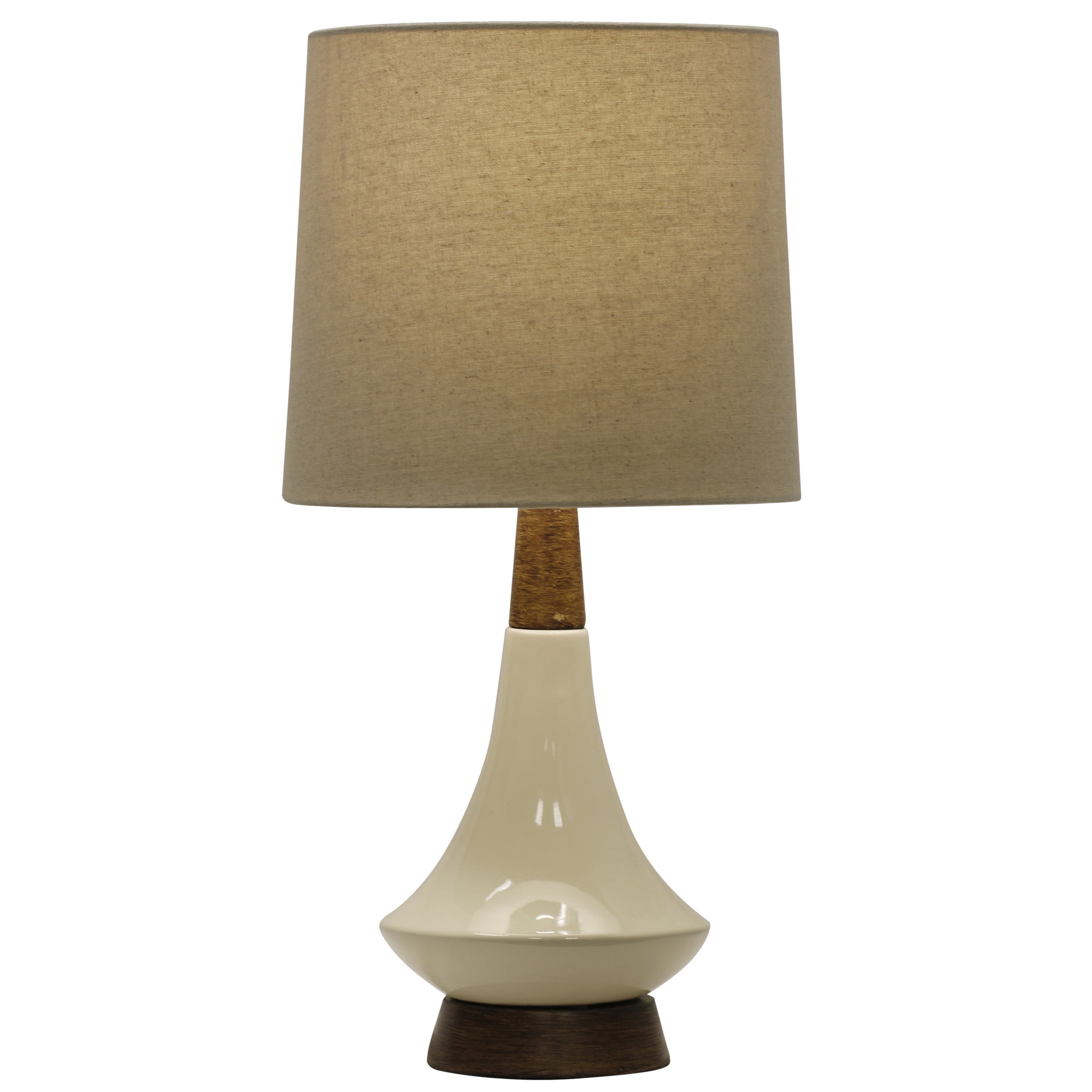 Poly Resin & Ceramic Table Lamp - Faux Wood, Cream Finish - White Hardback Styrene Shade - Image 4
