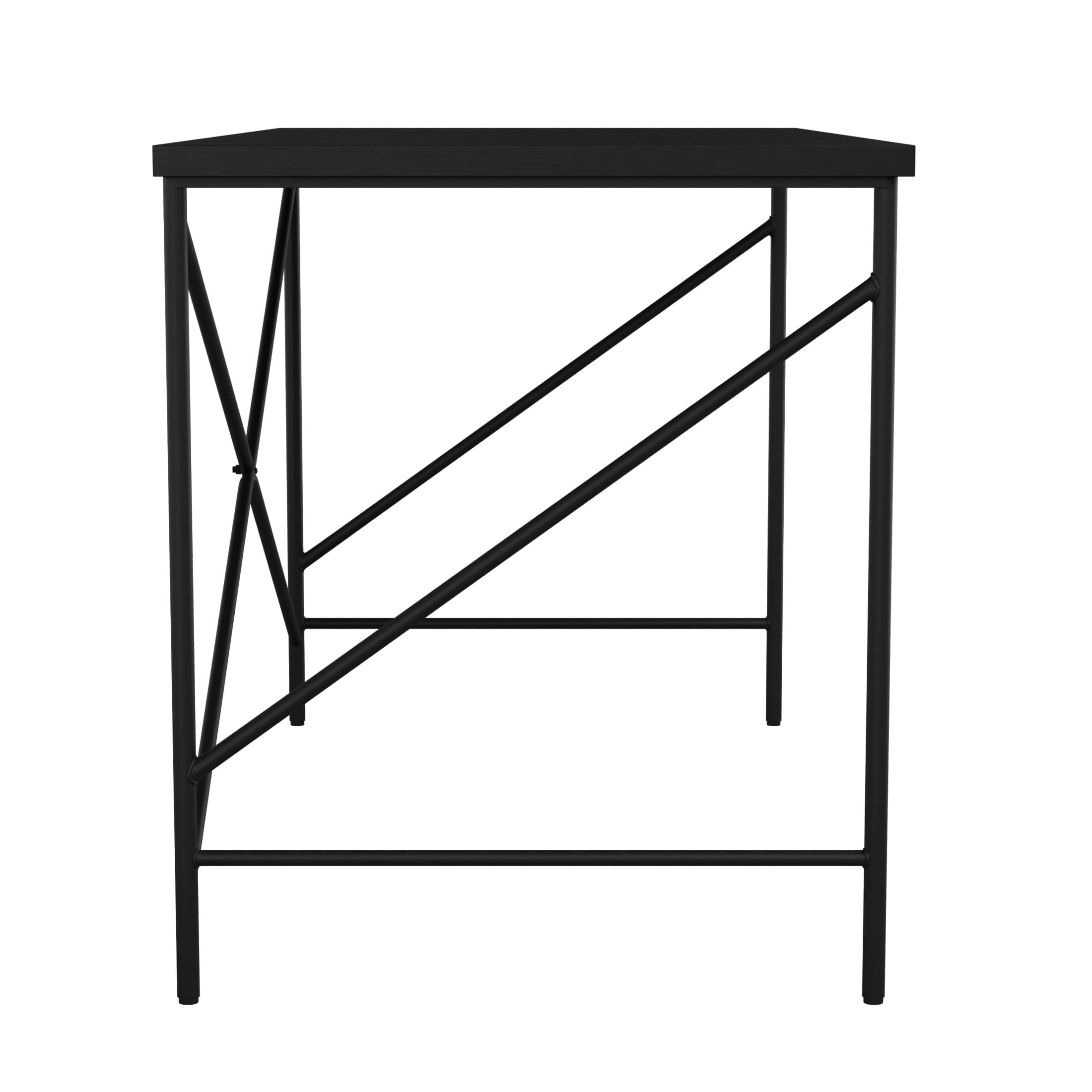 Martha Stewart Maddox Home Office Parsons Desk in Black Wood Grain with Oil Rubbed Bronze Metal X-Frame - Image 5