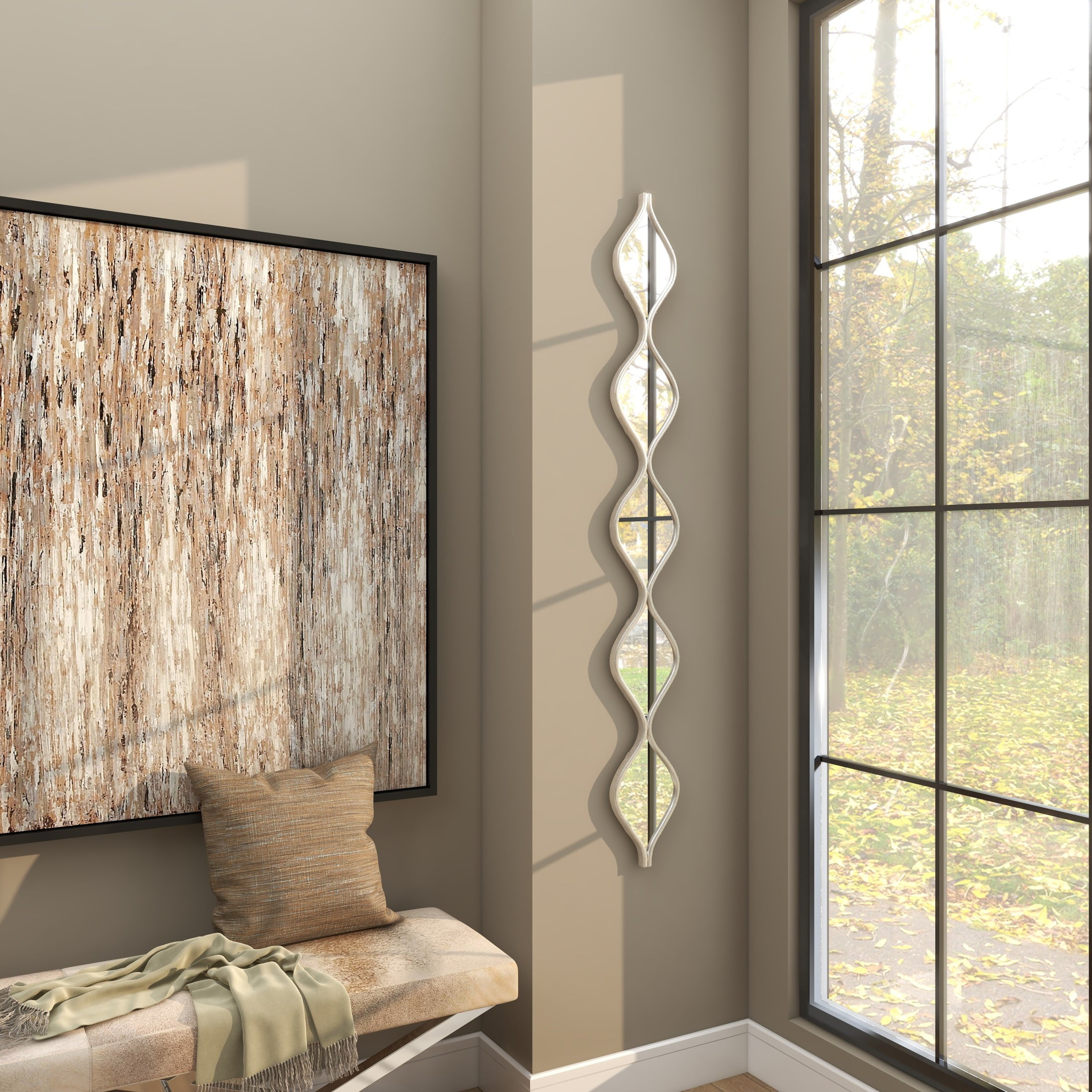 DecMode Contemporary Metal Beveled Oval Shape Wall Mirror with Silver Foil Finish, 7"W x 58"H - Image 10