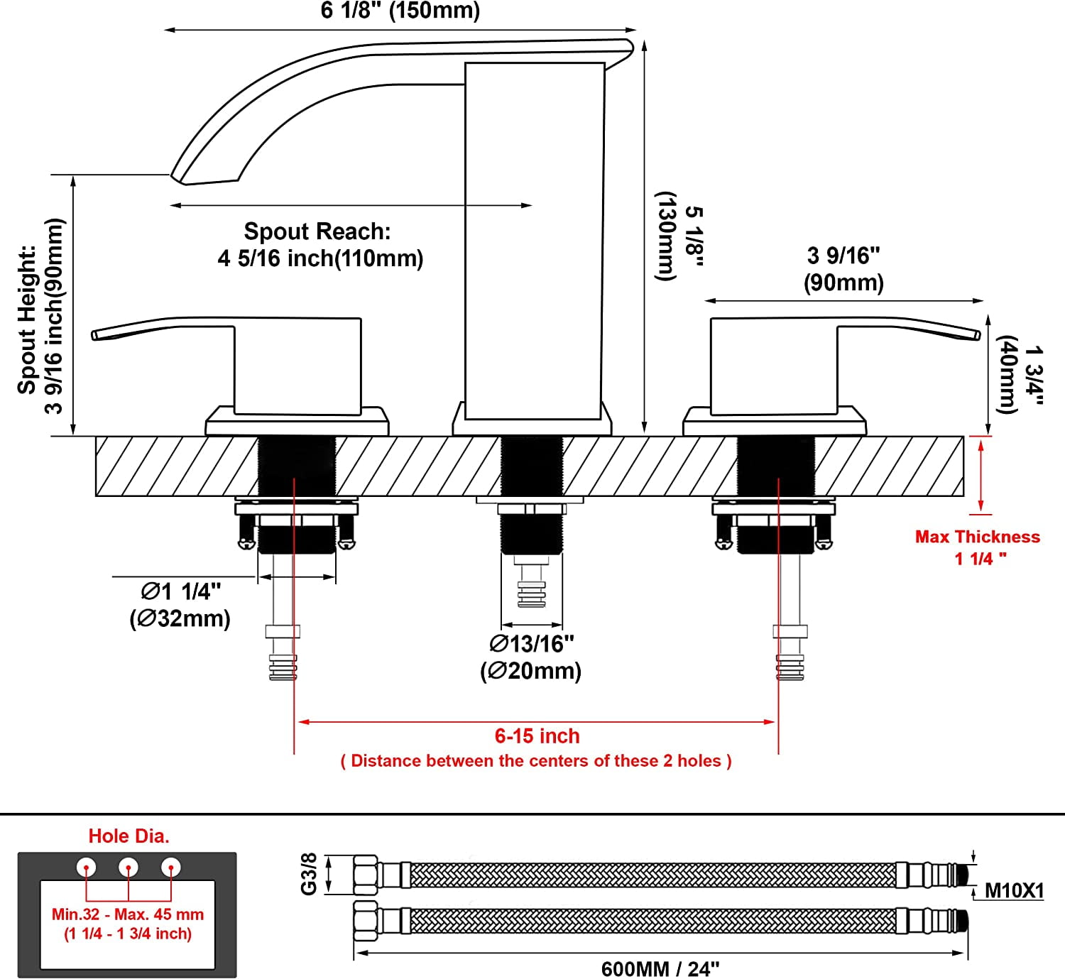Bathroom Sinks Faucets 2-Handles 8 Inch 3 Hole - Widespread Waterfall Bathroom Sinks Brushed Nickel Faucet Gagalife - Image 3