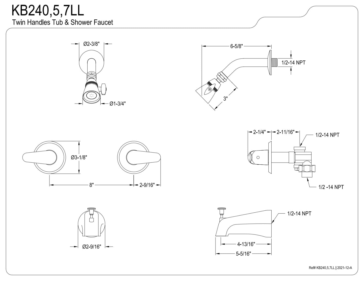 Kingston Brass KB240LL Legacy Tub and Shower Faucet, Matte Black - Image 3