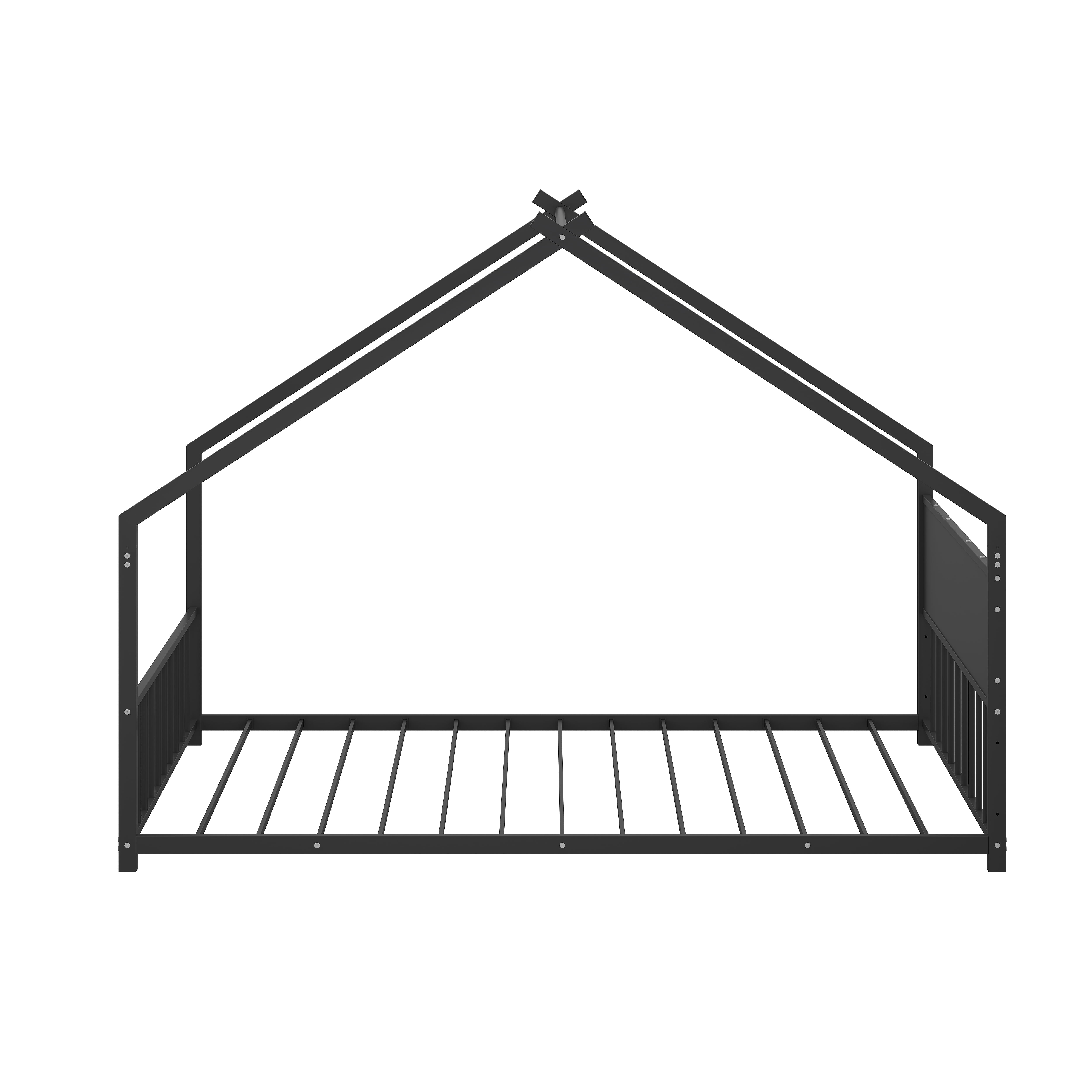 Euroco Metal Twin Size House Bed with LED Lights, Floor Bed with Roof Design, Black - Image 9