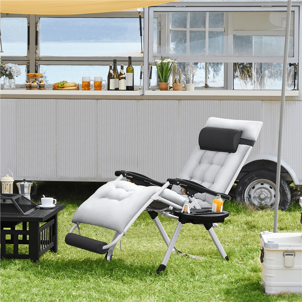 Alden Design 2pcs 29in Foldable Zero Gravity Recliner with Padded Cushion for Garden, Gray - Image 5