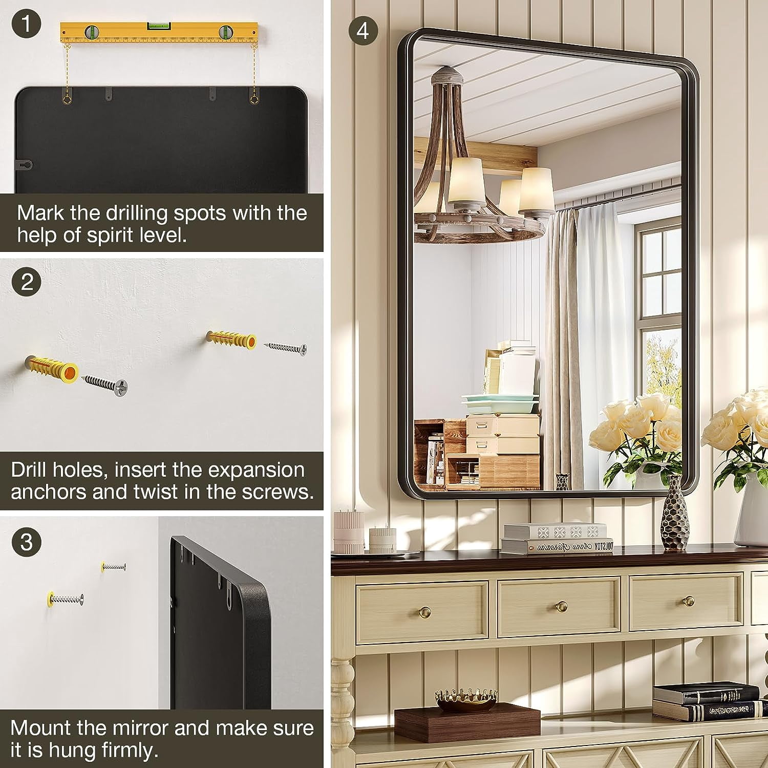 Black Bathroom Mirrors Wall Mirror 22x28 Inch, Modern Bathroom Vanity Wall Mirror with Rectangular Metal Frame & Round Corner for Living Room Bedroom Bathroom, Explosion-proof HD Glass - Image 9