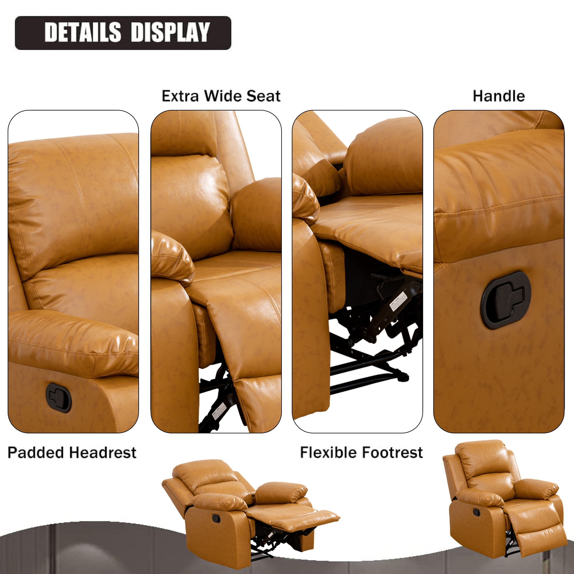 Aukfa Leather Recliner Chair, 38" Overstuffed Armchair Living Room Read Chair for Adults, Ginger - Image 8