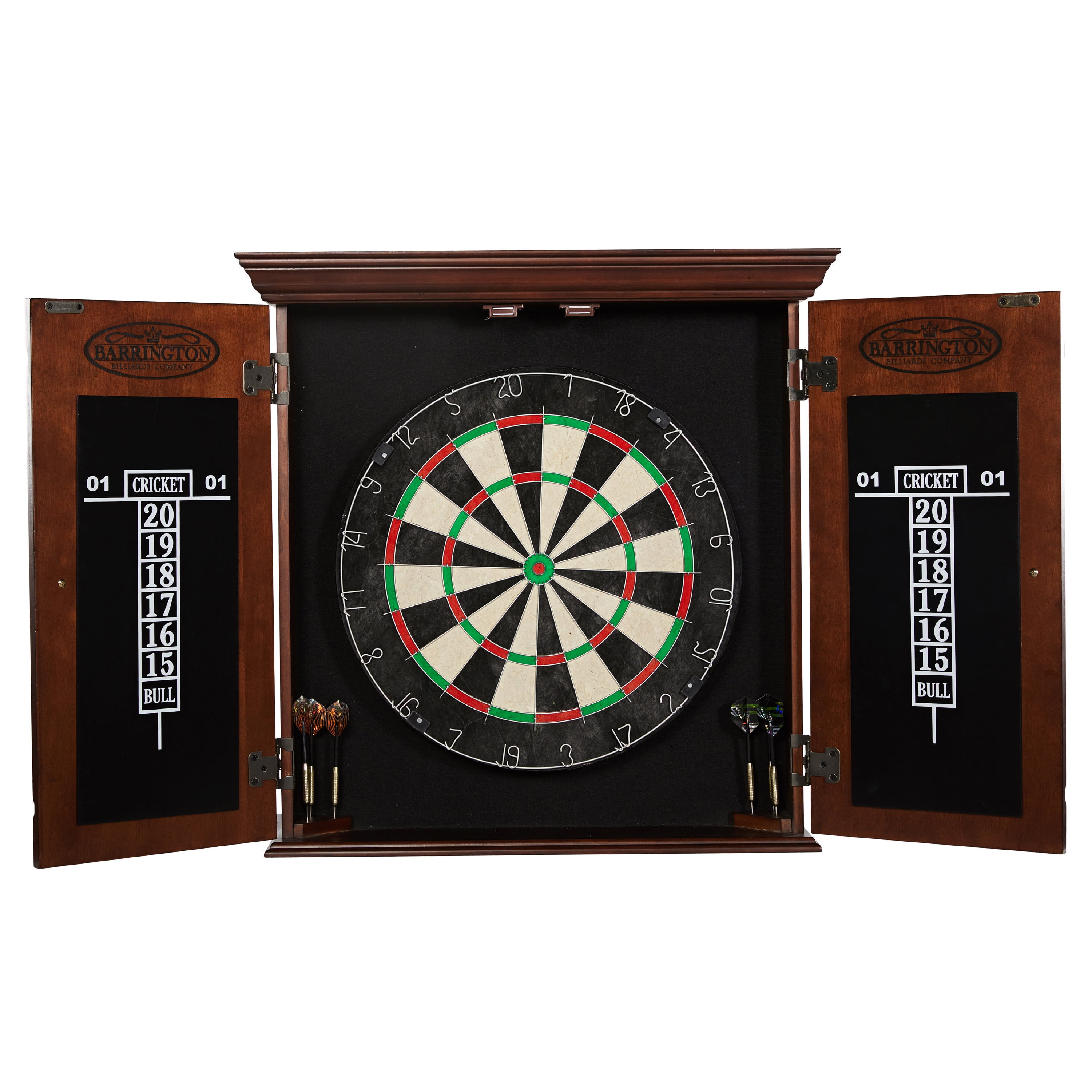 Chatham Wood Dartboard Cabinet with 18” Bristle Dartboard and Steel Tip Dart Set by Barrington Billiards - Image 5