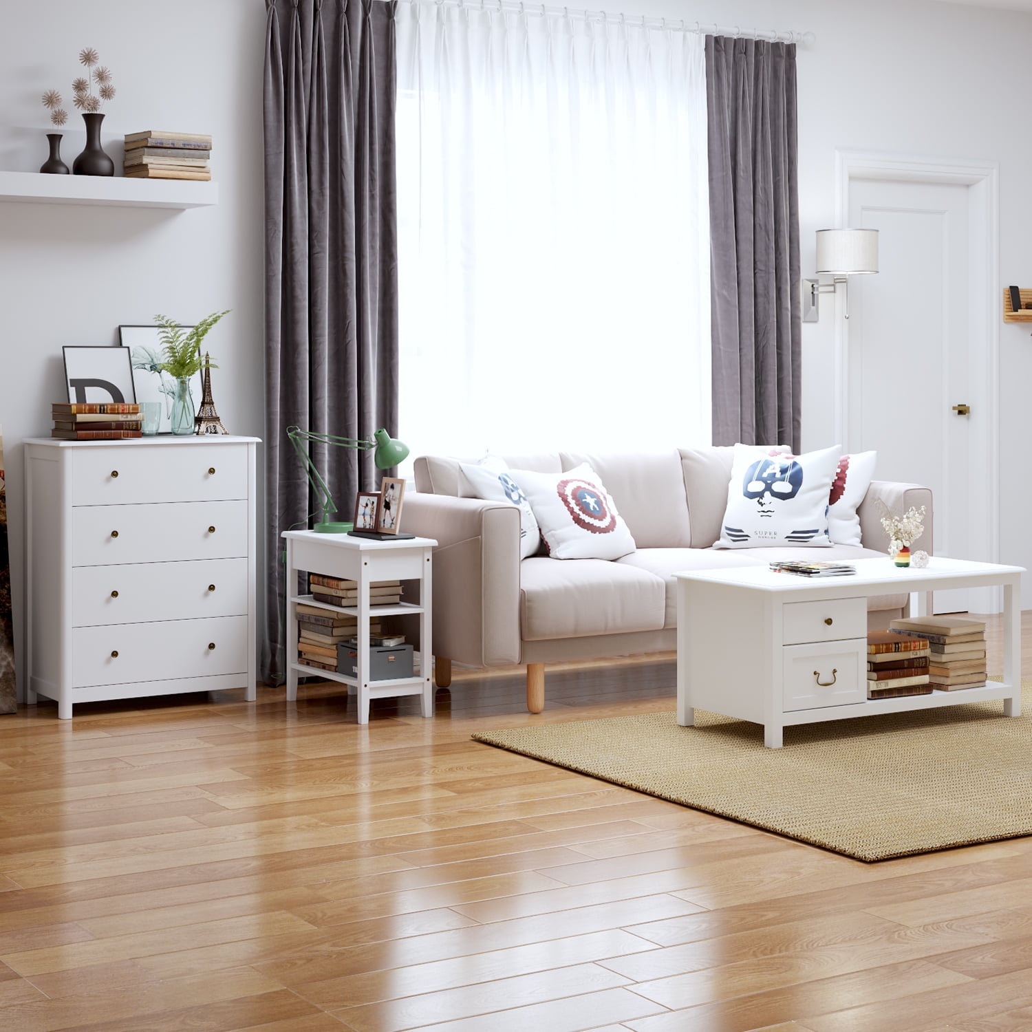 Homfa Vertical Dresser with 4 Drawer, Wide Chest of Drawers Nightstand for Bedroom Closet Entryway, White - Image 3