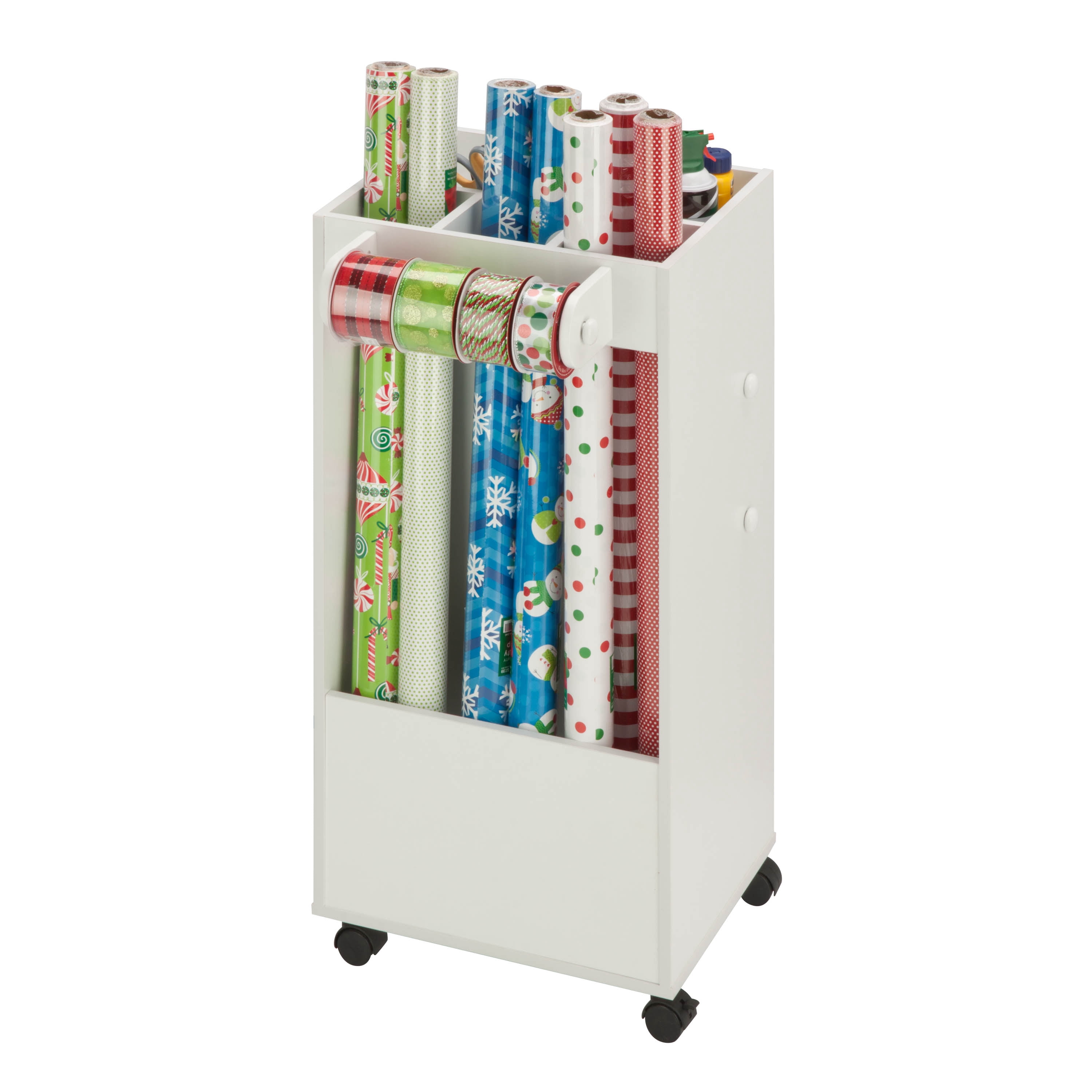 Honey-Can-Do 5-Tier Craft or Gift Wrap Storage Cart with Fabric Drawer, Dowel Rods, and Compartments, White - Image 4