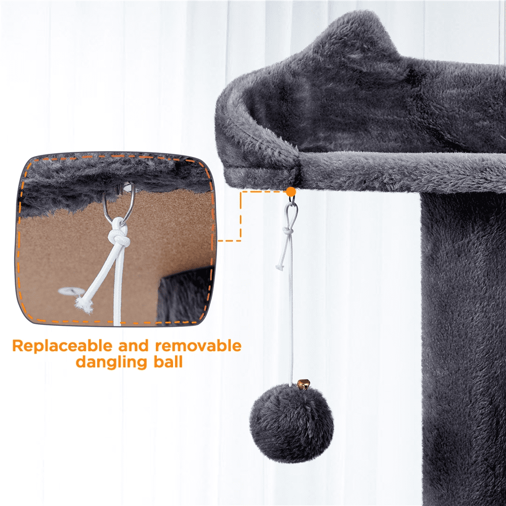 Alden Design 80″ Tall Multilevel Cat Tree with 2 Condos & 3 Scratching Posts for Kittens, Dark Gray - Image 2
