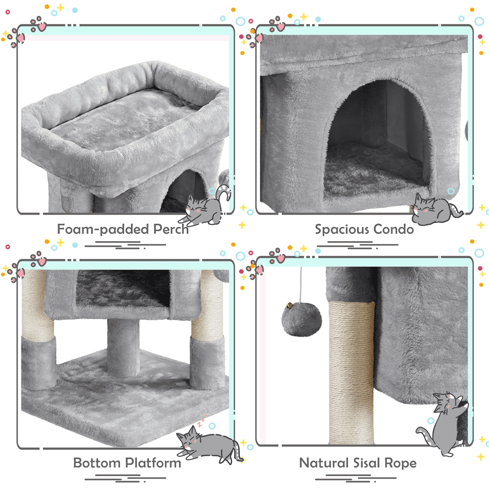 Renwick 2-Level Cat Tree Kitten Condo House with Plush Perch, Light Gray - Image 5