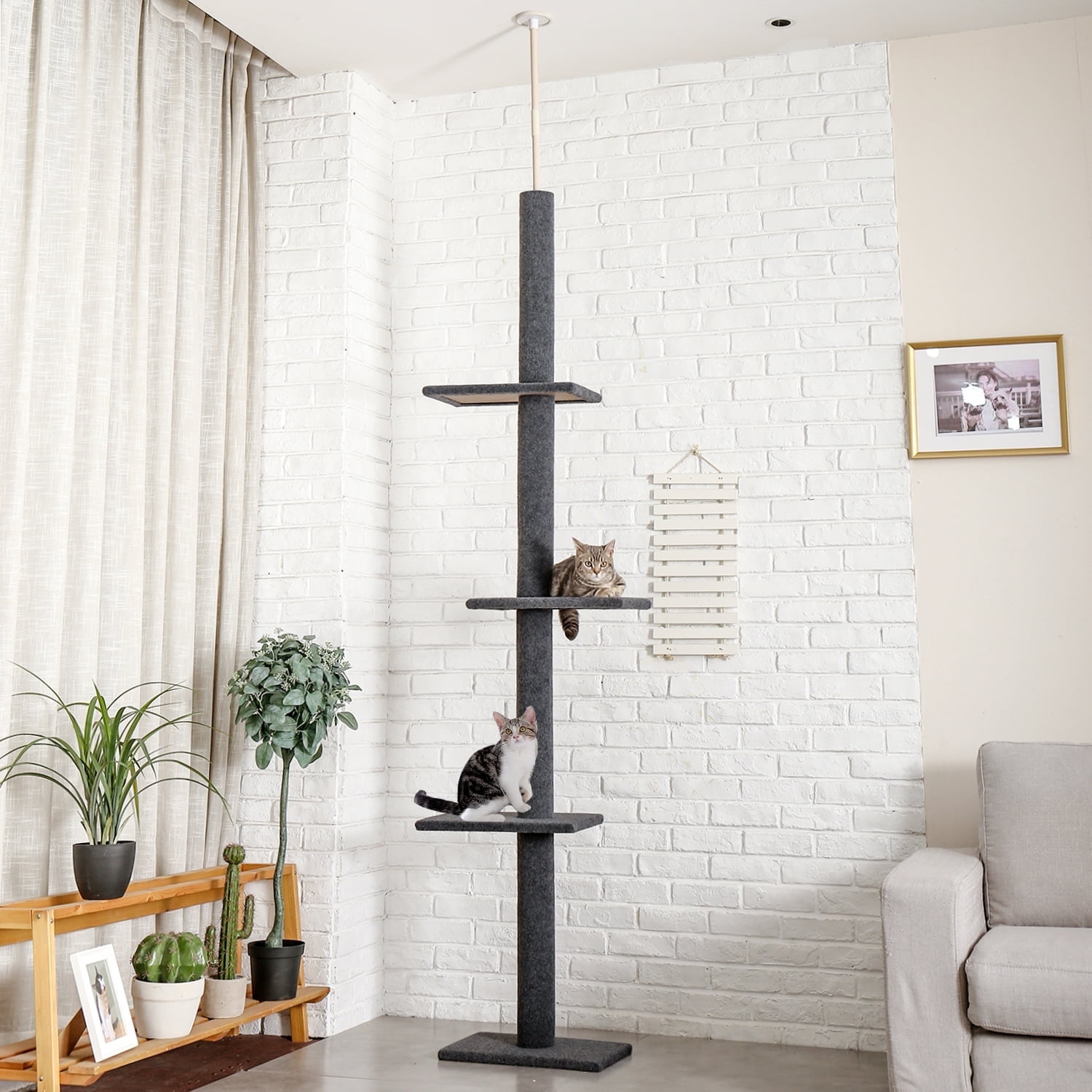 PAWZ Road 90-107" Floor to Ceiling Cat Tree Tower 4 Tier Tall Cat Climbing Posts Adjustable, Gray - Image 9
