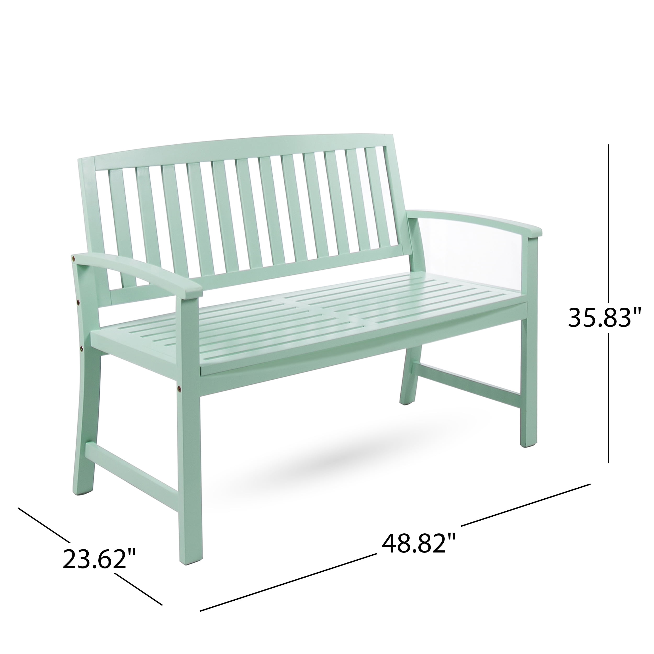 Lilo Outdoor Acacia Wood Bench, Light Mint Finish - Image 3