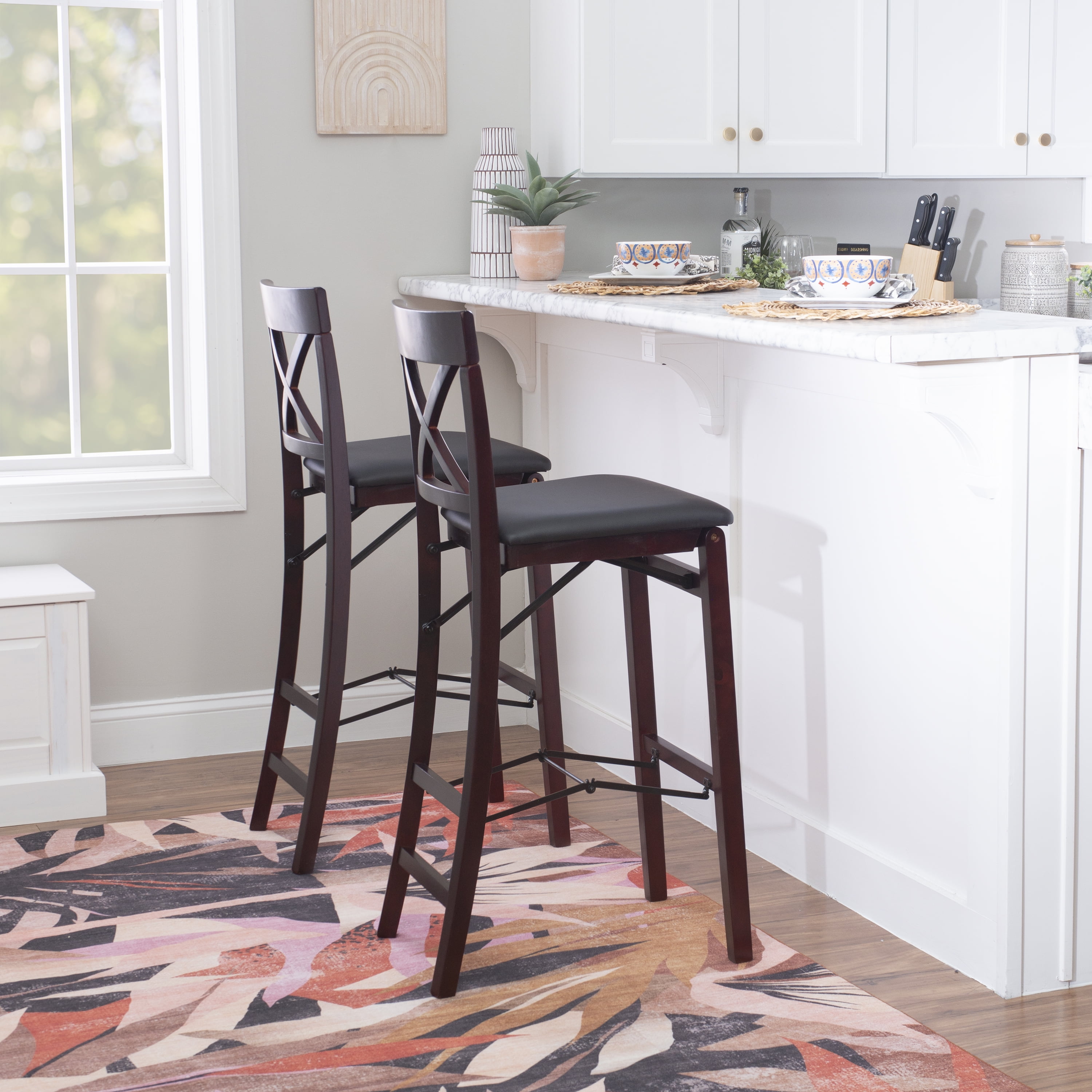 Linon Triena Full Back Folding Dining Chairs, 30" Seat Height, Espresso Finish with Brown Fabric - Image 5