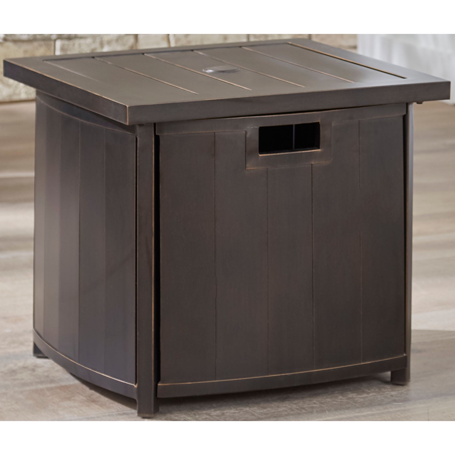 Hanover 25 In. Square Umbrella Side Table with Slat Tabletop - Image 3