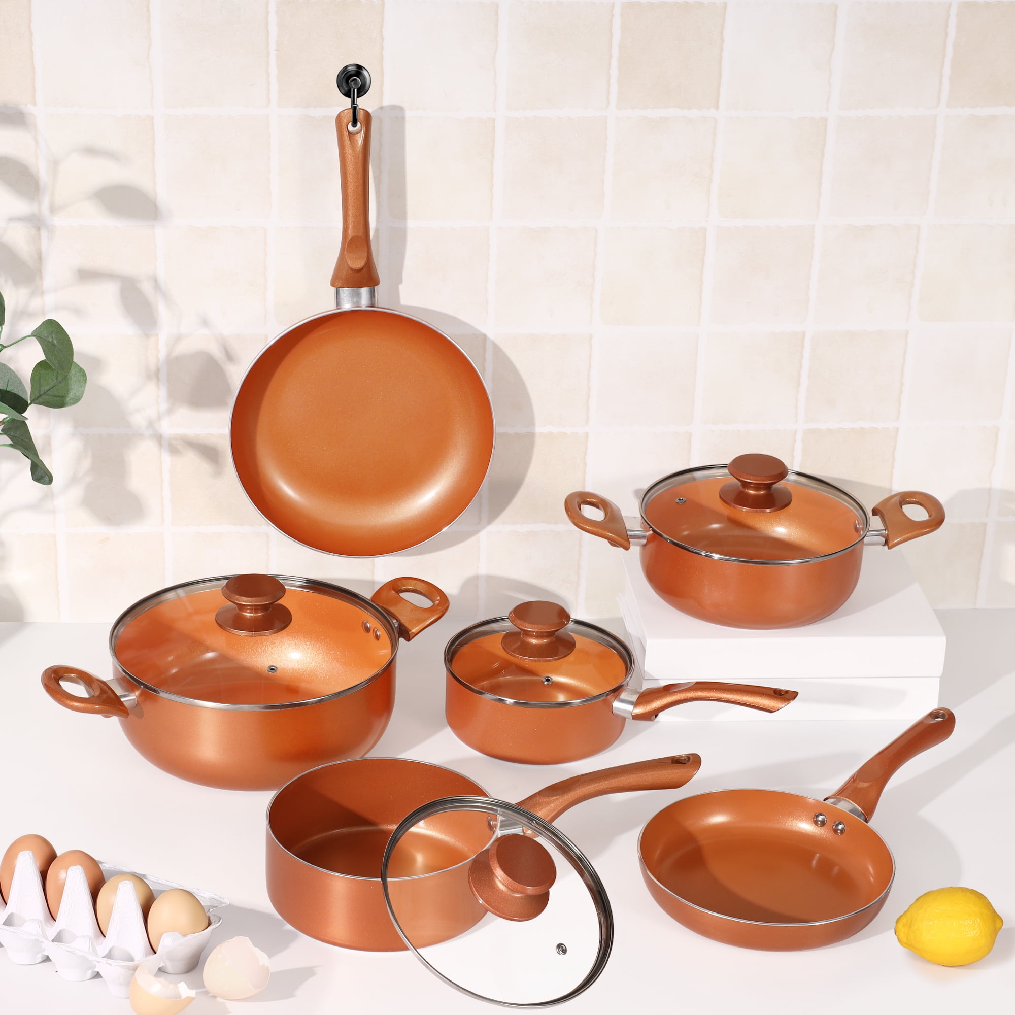 Scafild | 10-Piece Ceramic Nonstick Aluminum Cookware Set - Copper - Image 6