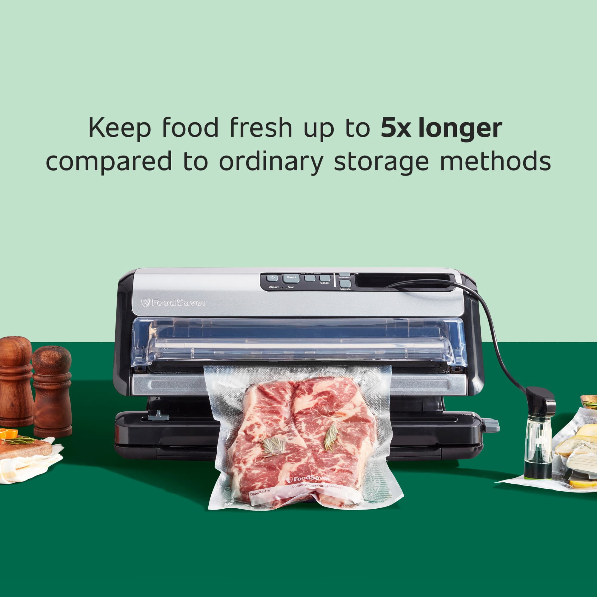 FoodSaver FM5000 Vacuum Sealer and Bags, Automatic 2-in-1 Food Sealer with Marinate Mode and Built-In Handheld Vacuum Sealer for FoodSaver Bags, Rolls, Vacuum Containers and Zipper Bags, Includes 10 Bags and 1 Roll - Image 5