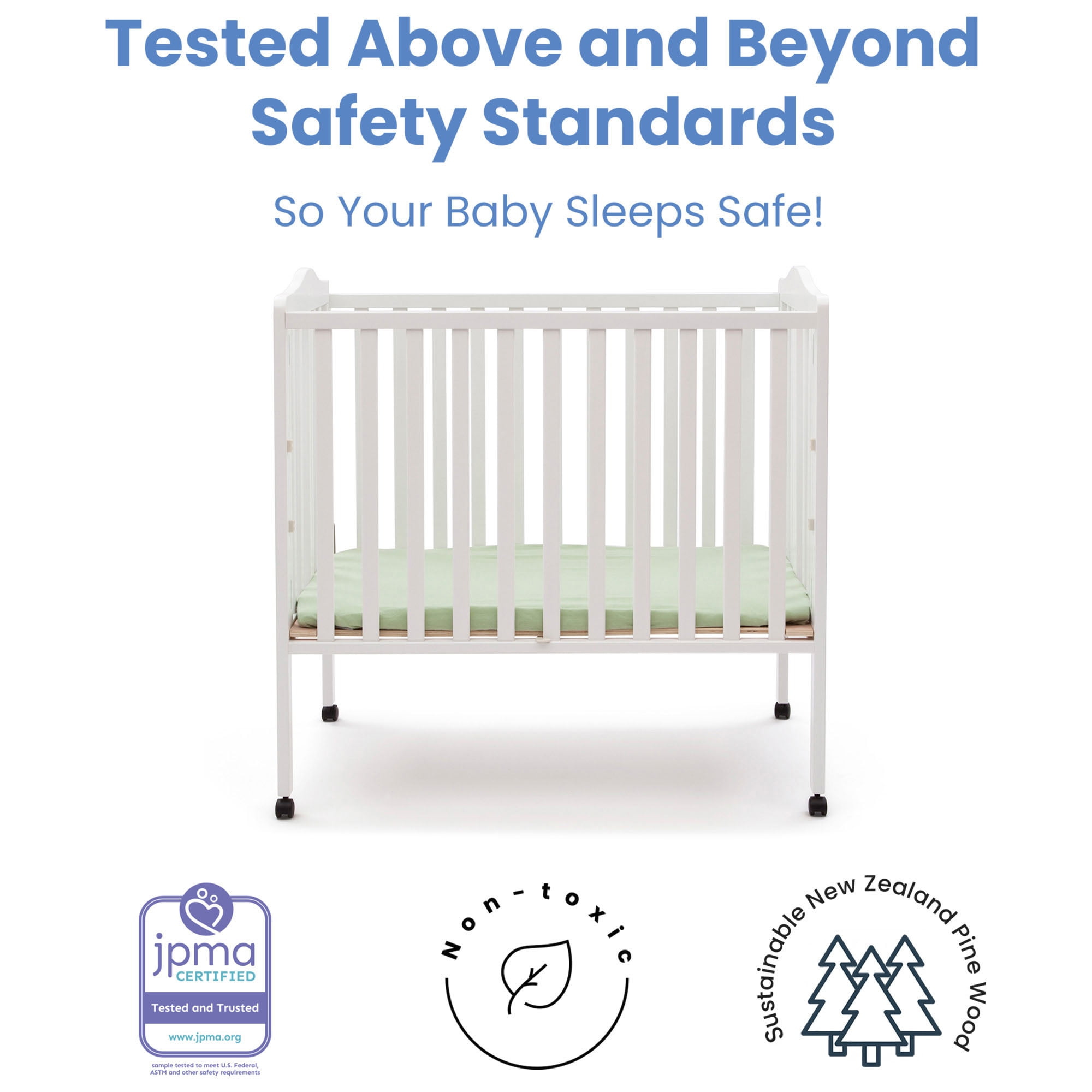 Delta Children Folding Portable Baby Mini Crib with 1.5-inch Mattress, White - Image 4