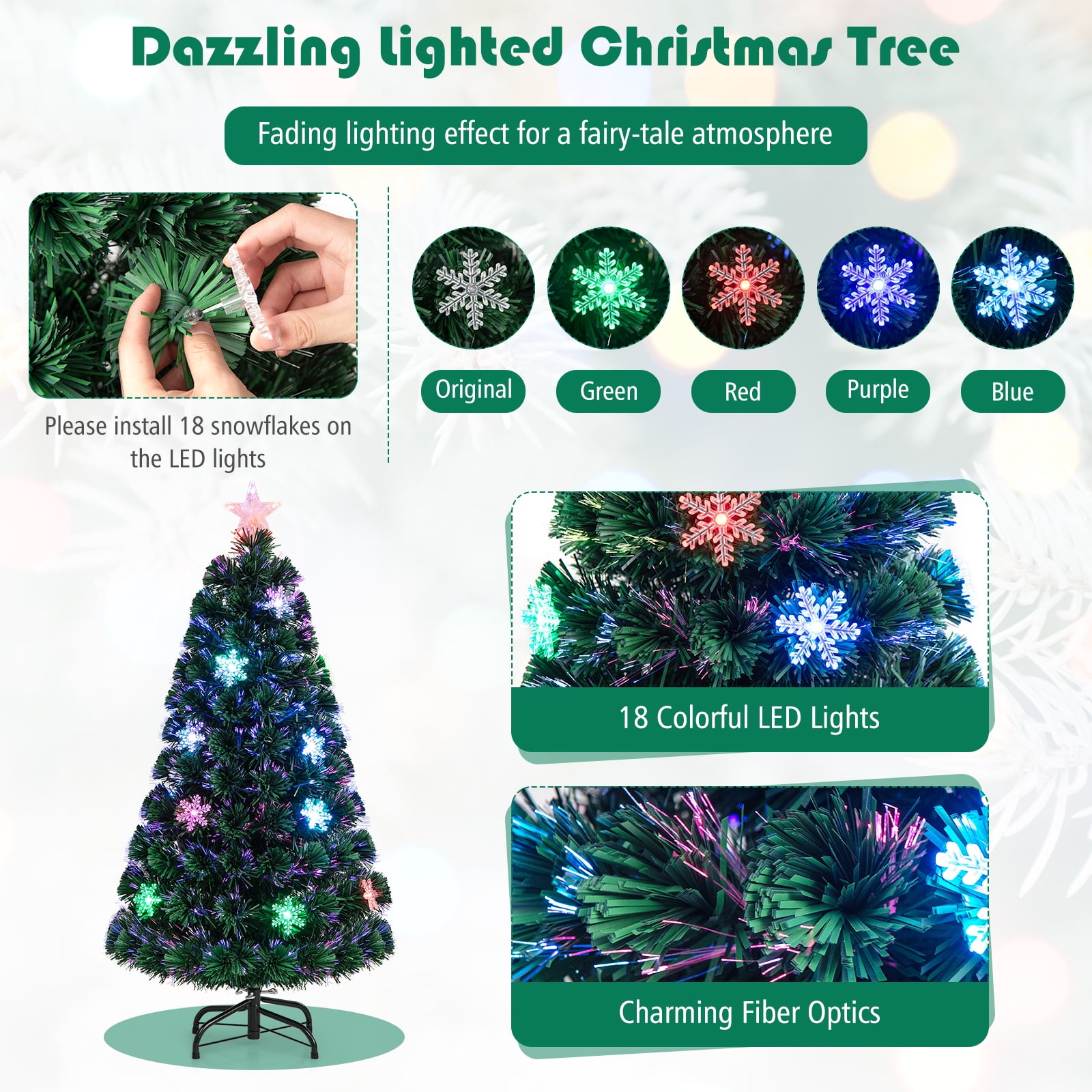 Costway 4FT Pre-Lit Fiber Optic Christmas Tree Multicolor Lights - Image 4