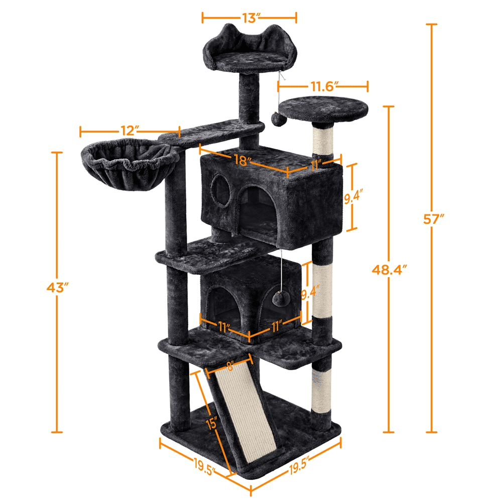 Renwick 57" Double Condos Cat Tree with Scratching Post Tower, Black - Image 7