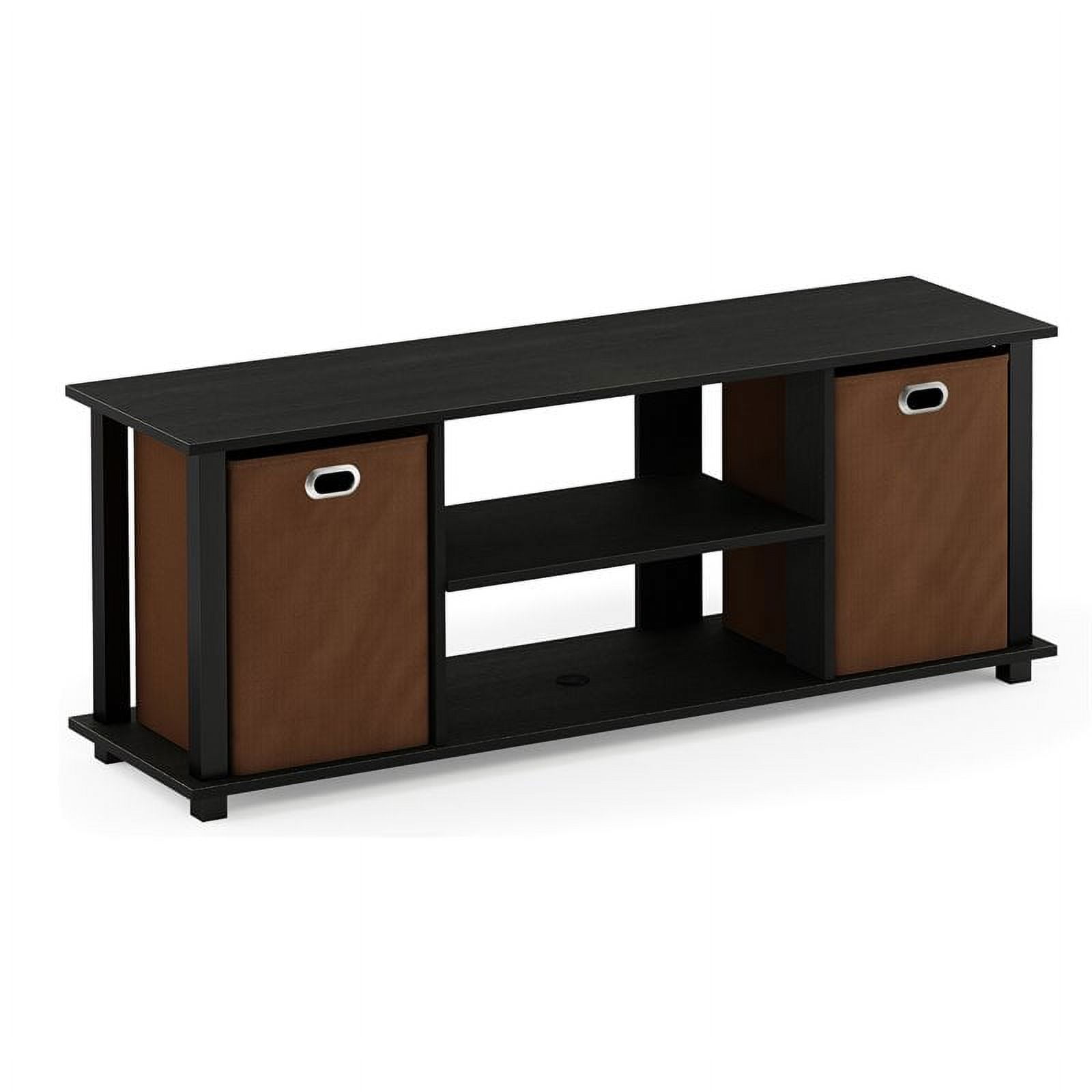 Furinno 13054AM-BK-MBR Econ Entertainment Center with & Storage Bins, Americano & Black & Medium Brown - Image 2