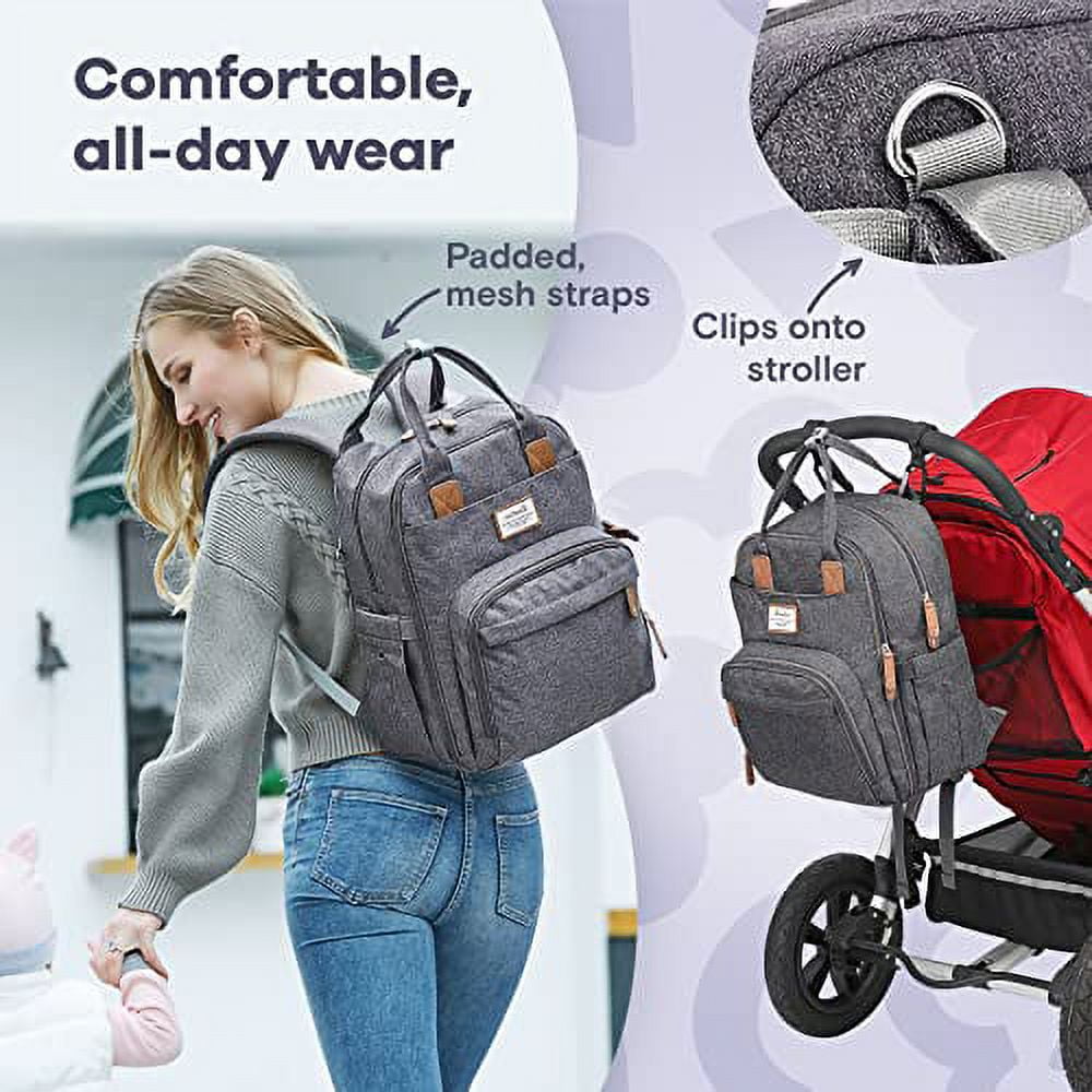 Ruvalino Baby Diaper Bag Backpack with Pacifier Holder, Multifunctional Travel Bag, Dark Gray, Large - Image 6