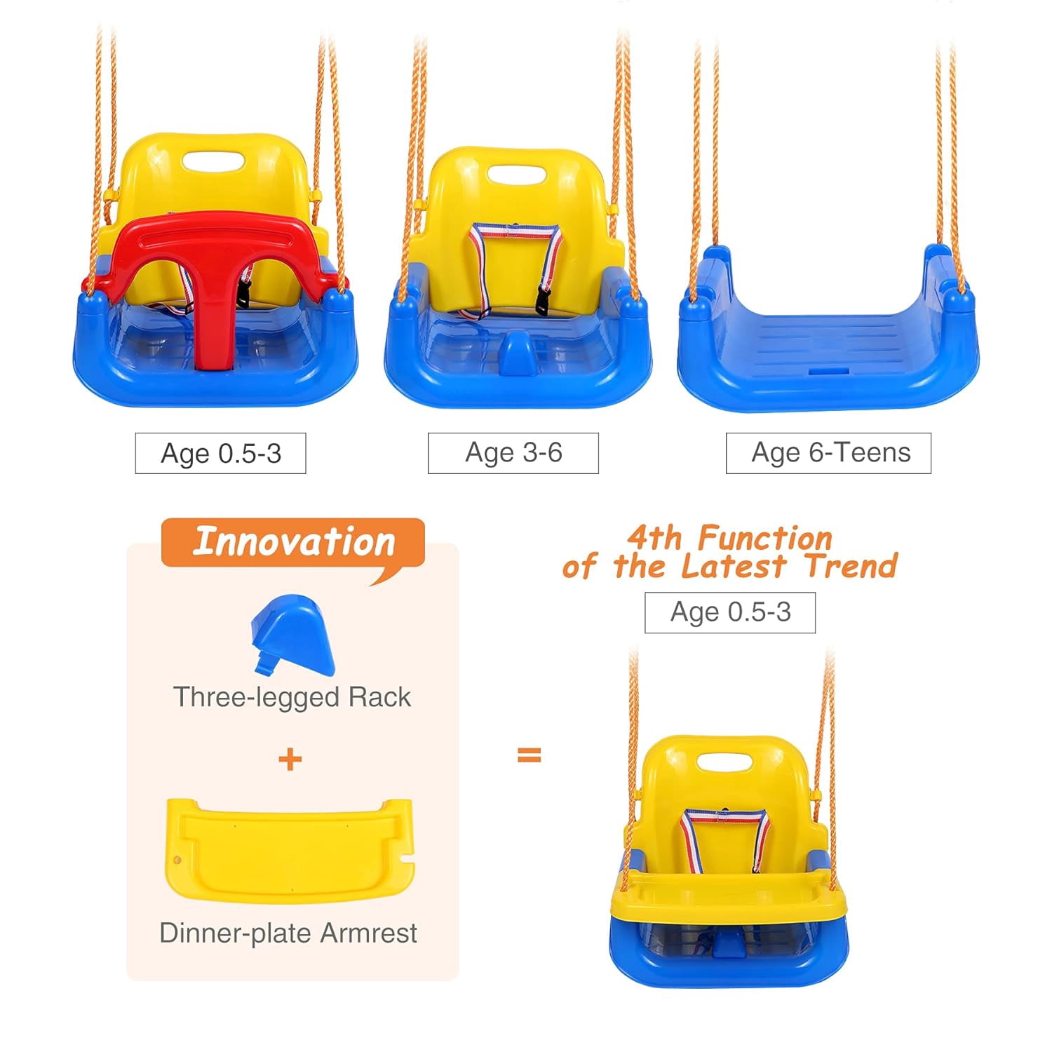 Lineslife 4-in-1 Baby Swing Seat with Tray, Toddler Swing, Anti-Flip Snug & Secure Detachable Infants to Teens Kids Swing Seat for Outside Playground, Blue - Image 4