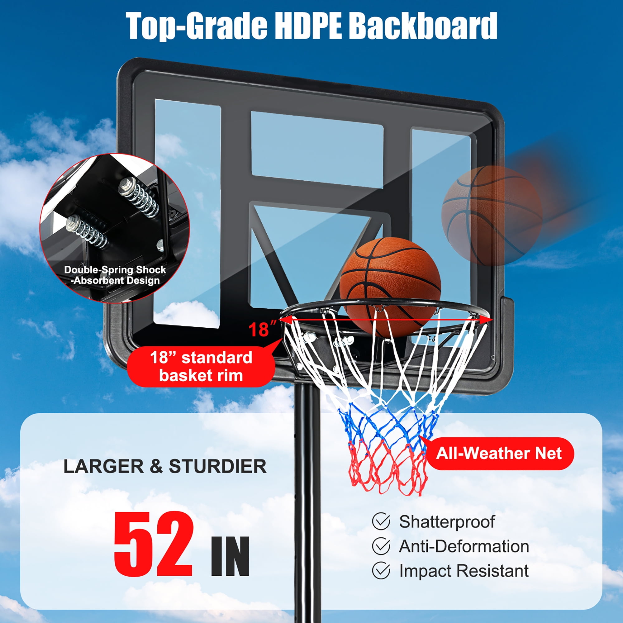 Costway 4.5'-10' Adjustable Height Shatterproof Outdoor Portable Basketball System (Adult) - Image 10