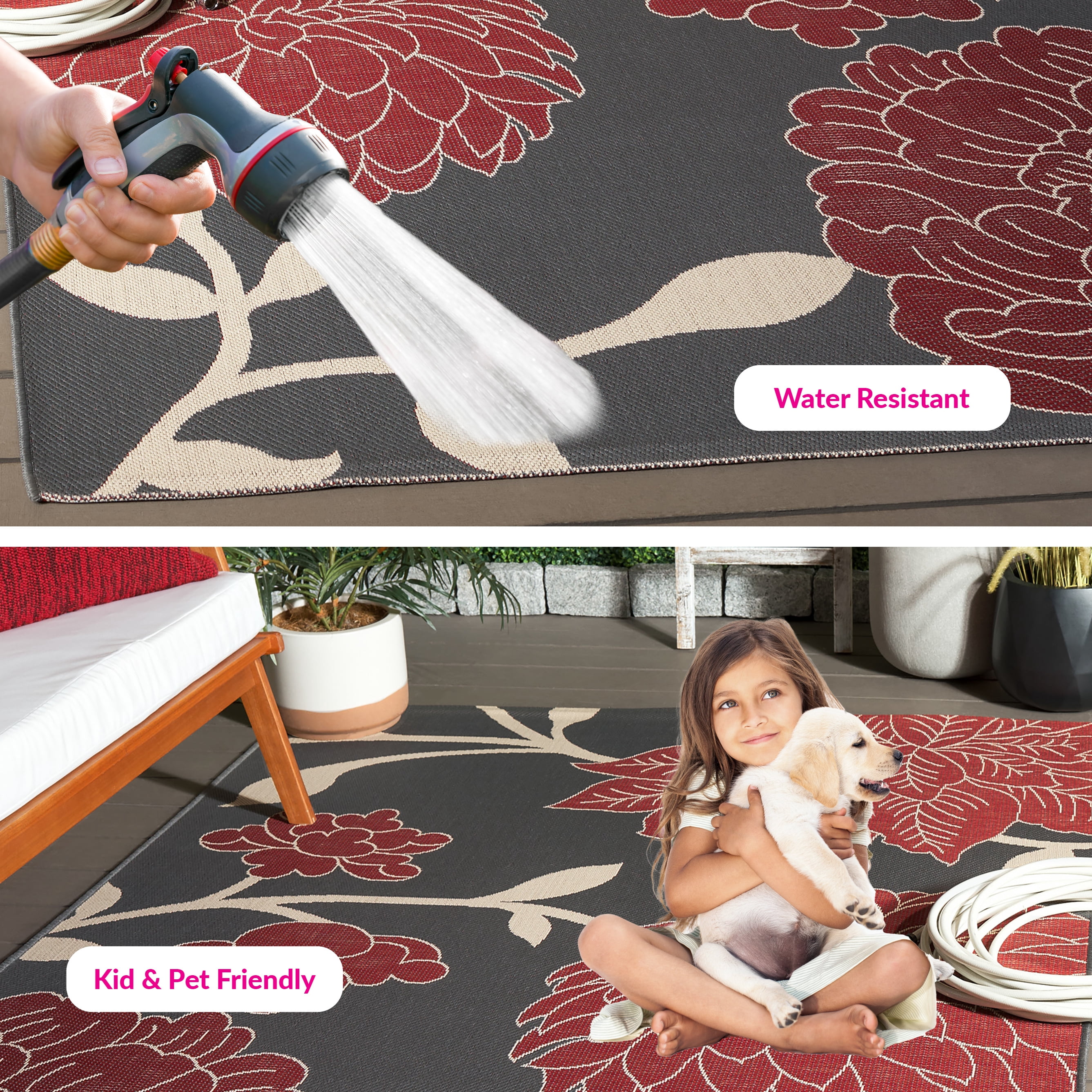 Safavieh Courtyard Tyson Floral Indoor/Outdoor Area Rug, Anthracite/Red, 6'7" x 9'6" - Image 5