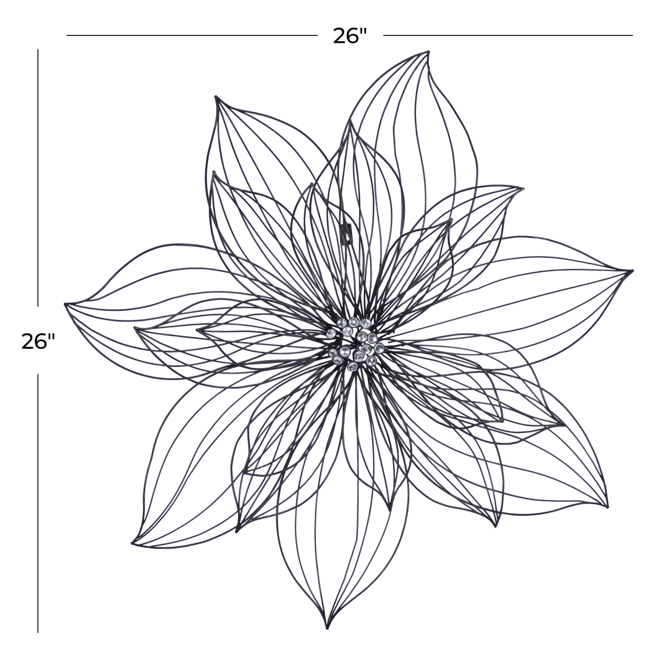 DecMode Modern Black Metal Hibiscus Flower Wall Décor with Crystal Embellshments, 26"W x 26"H - Image 3