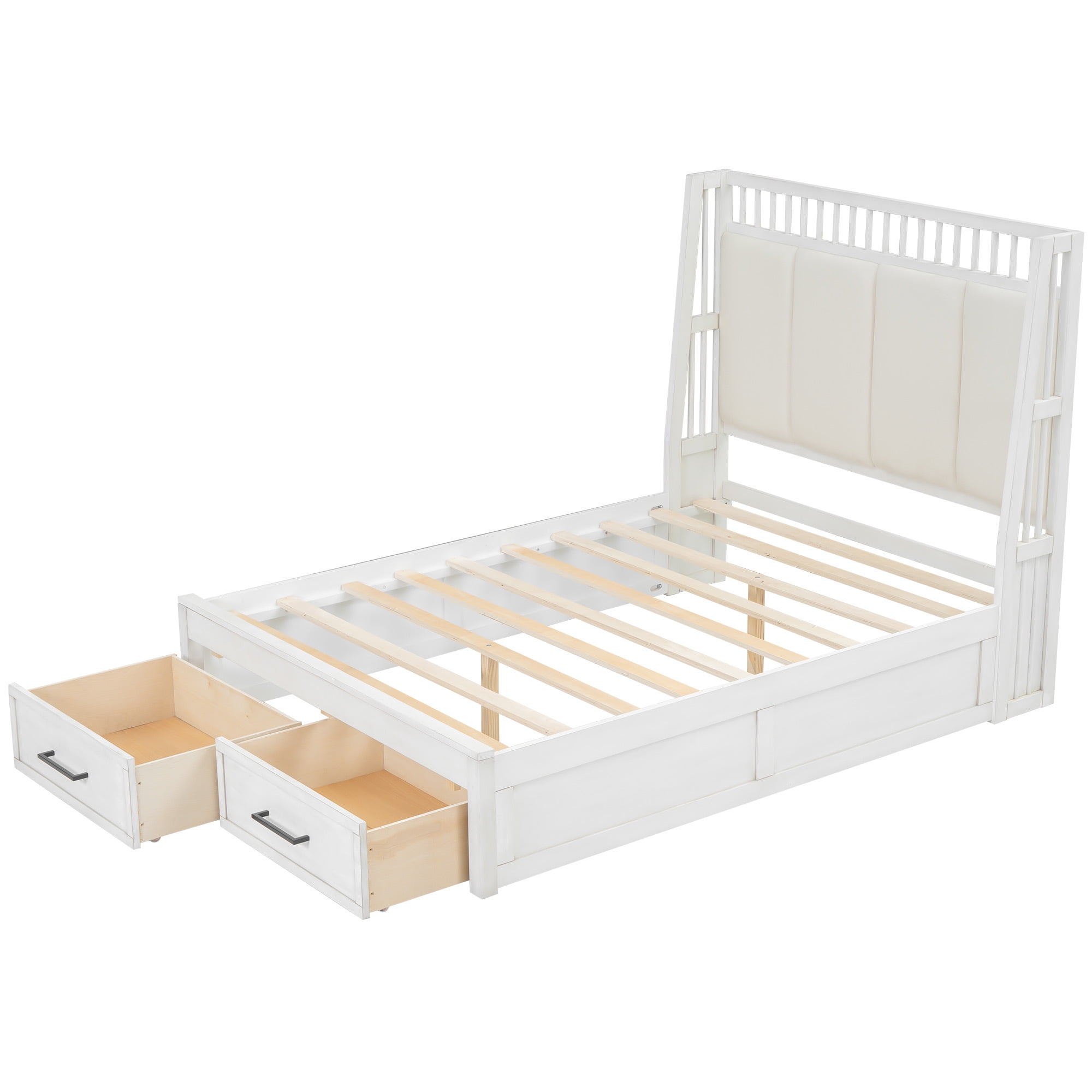 Euroco Full Size Platform Bed Frame with 2 Drawers, Upholstered Headboard for Kids Teens Adults - Image 9