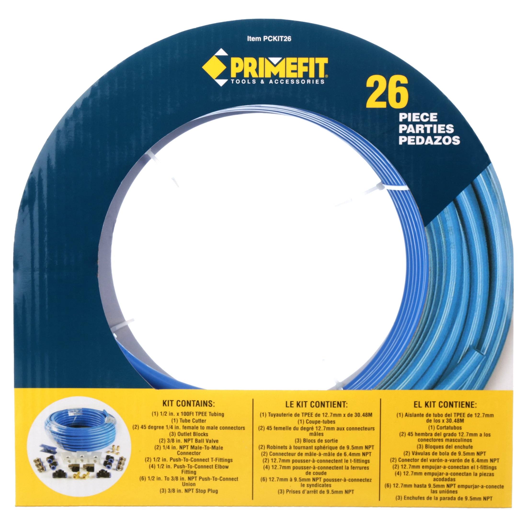Primefit PCKIT26 1/2 in. x 100 ft. Nylon Tubing with Air Piping System Air Push To Connect Kit (26-Piece) - Image 7