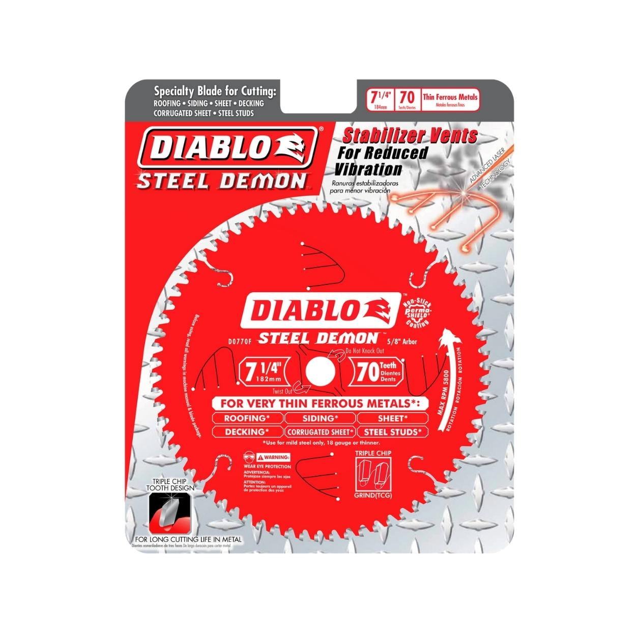 Diablo Steel Demon 7-1/4 in. Dia. x 5/8 in. Carbide Tip Steel Circular Saw Blade 70 teeth 1 pc. - Image 2