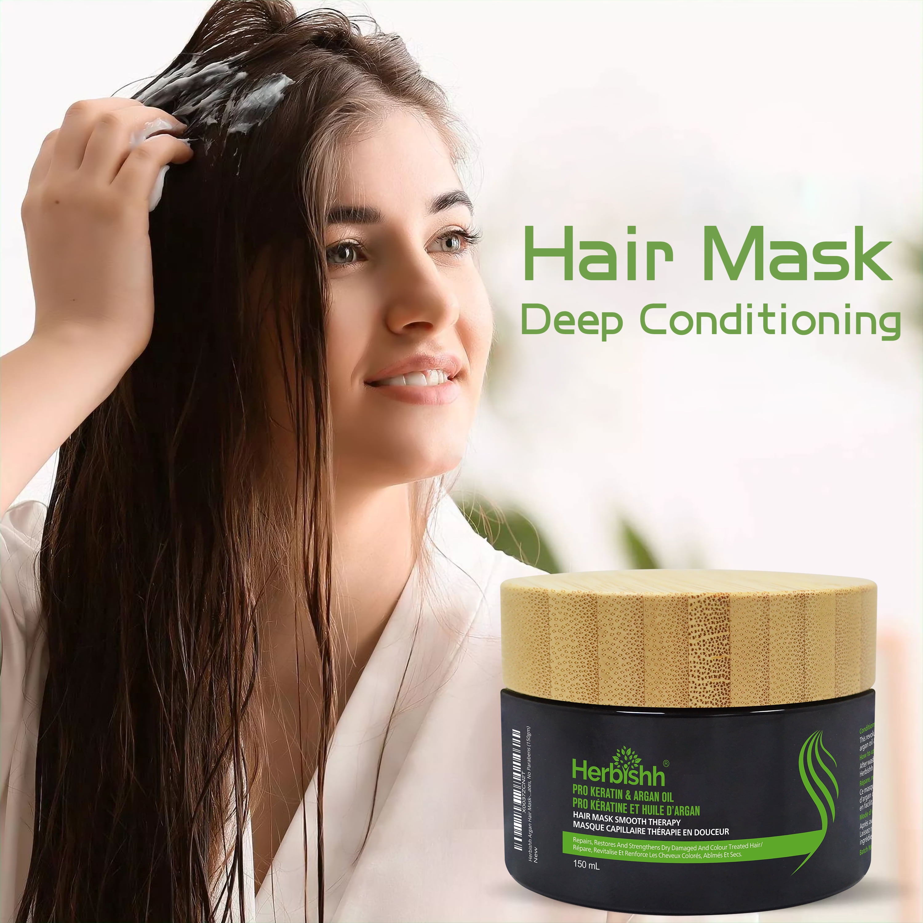 Herbishh Combo Pack - 2 Pc Hair Color Shampoo, Long Lasting Color, (500 ml, Dark Brown) + 1 Pc Argan Hair Mask, Nourishes Dry & Frizzy Hair (150 ml) - Image 3