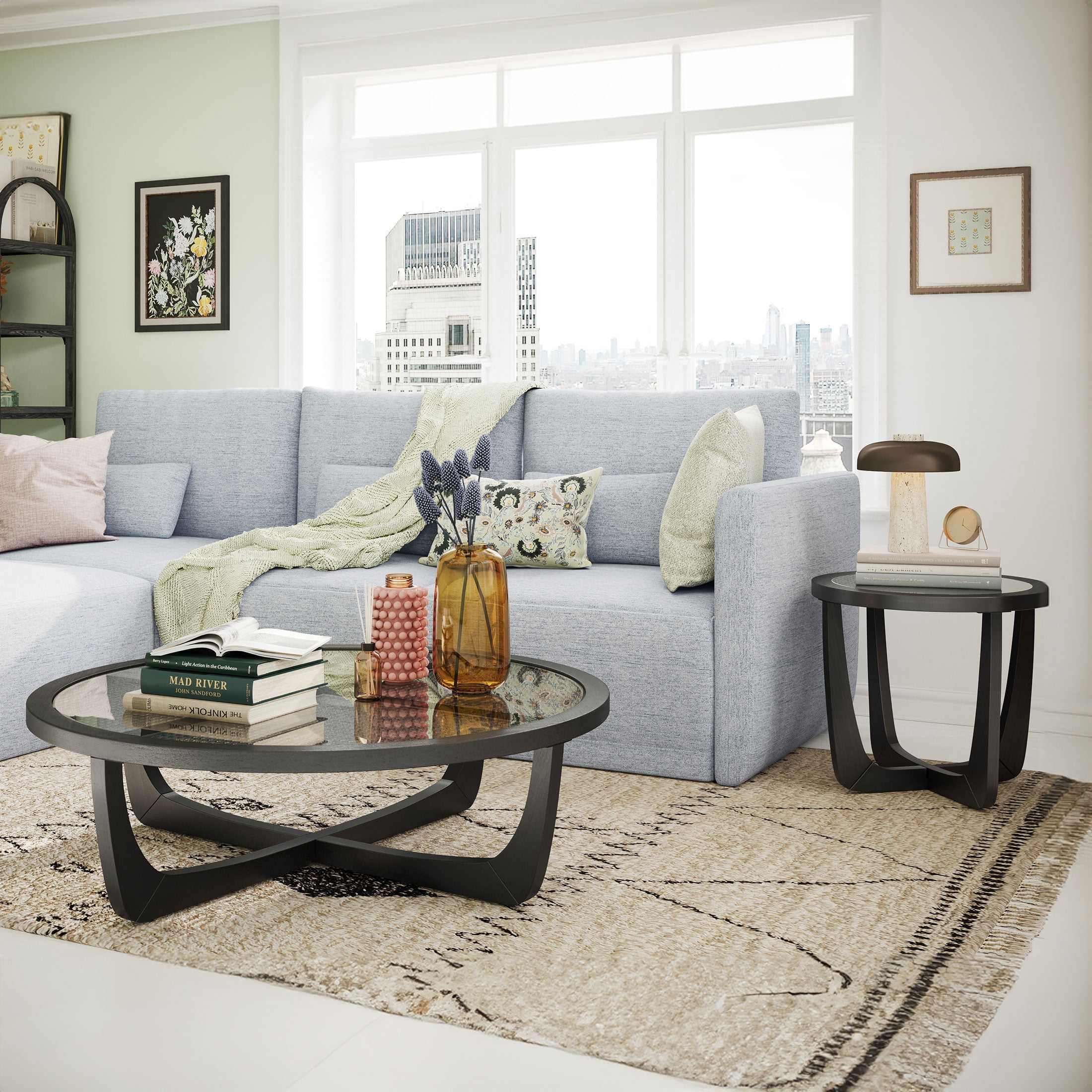 Beautiful Glass Rattan End Table, Black - Image 5