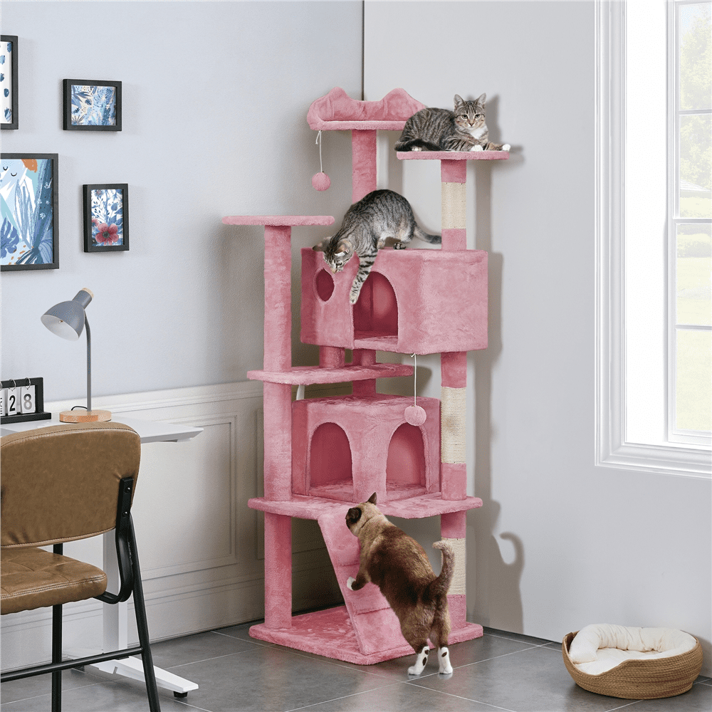 Renwick 70" Cat Tree Condo with 3 Platform & 3 Scratching Posts, Pink - Image 8