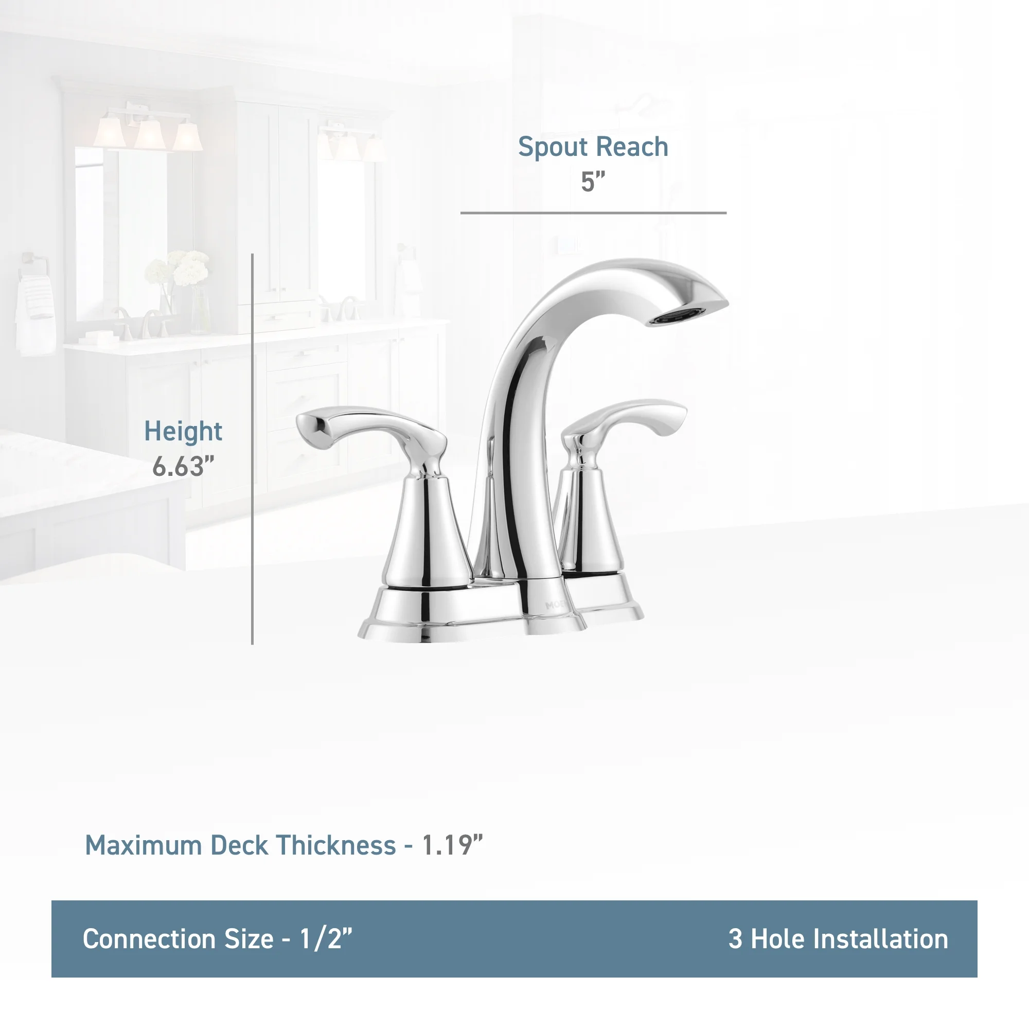 Moen Tiffin 2-Handle Chrome Centerset Bathroom Sink Faucet, WS84876 - Image 2