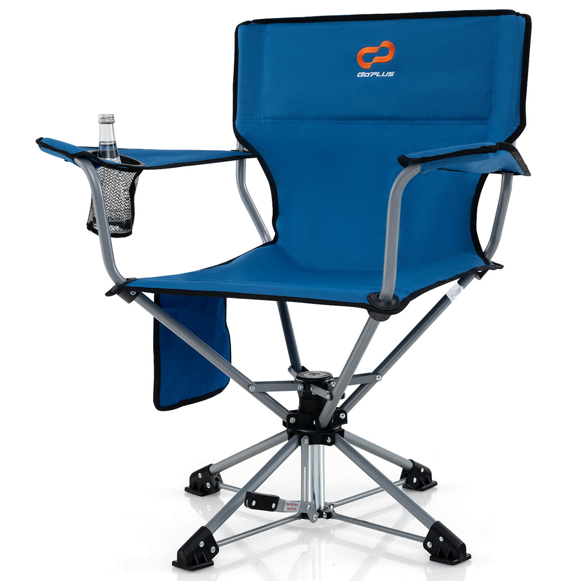 Costway 360° Swivel Hunting Chair with Mesh Cup Holder & Storage Pockets Cozy Backrest Blue - Image 10