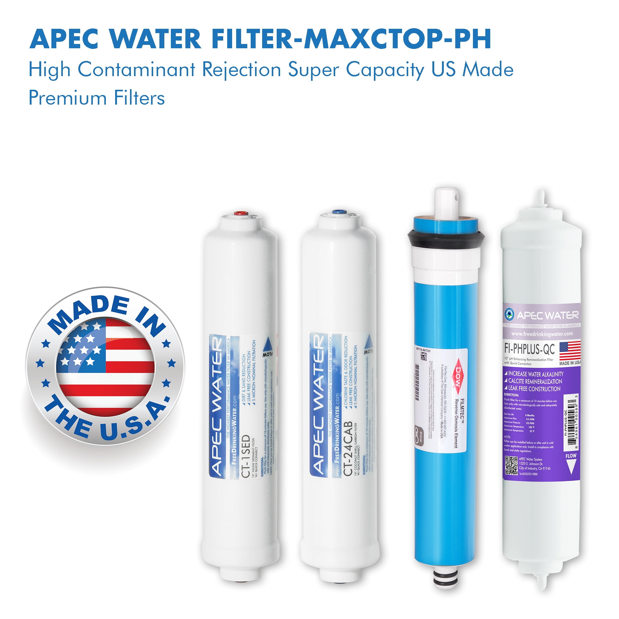 APEC FILTER-MAXCTOP-PH US MADE 90 GPD Complete Replacement Filter Set for ULTIMATE Series Countertop Alkaline Reverse Osmosis Water Filter System - Image 4